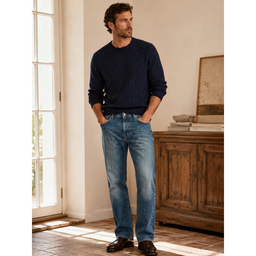 Façonnable Jeans Modele F40 Straight Leg Jean in Medium Blue Wash — Size 36