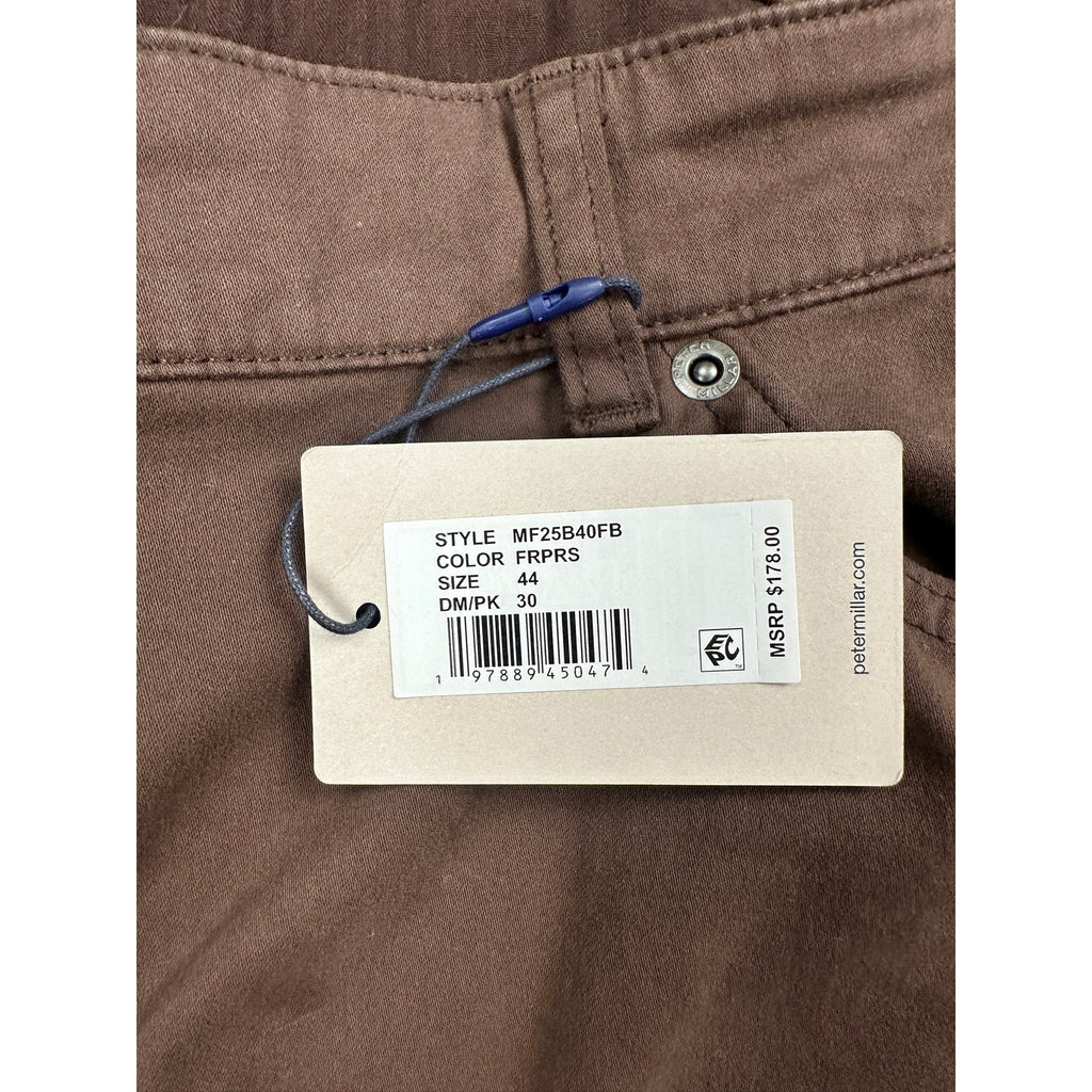 Peter Millar Signature Sateen 5 Pocket Chino Pants in French Press Brown — Size 44x30