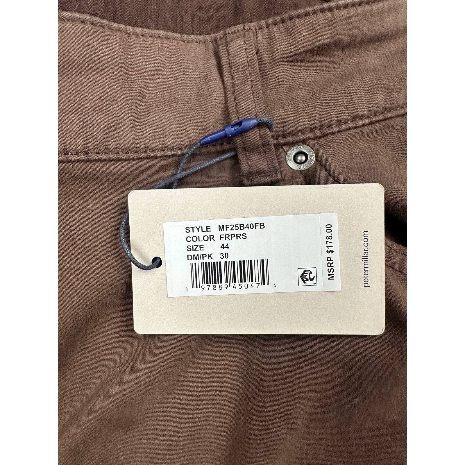 Peter Millar Signature Sateen 5 Pocket Chino Pants in French Press Brown — Size 44x30
