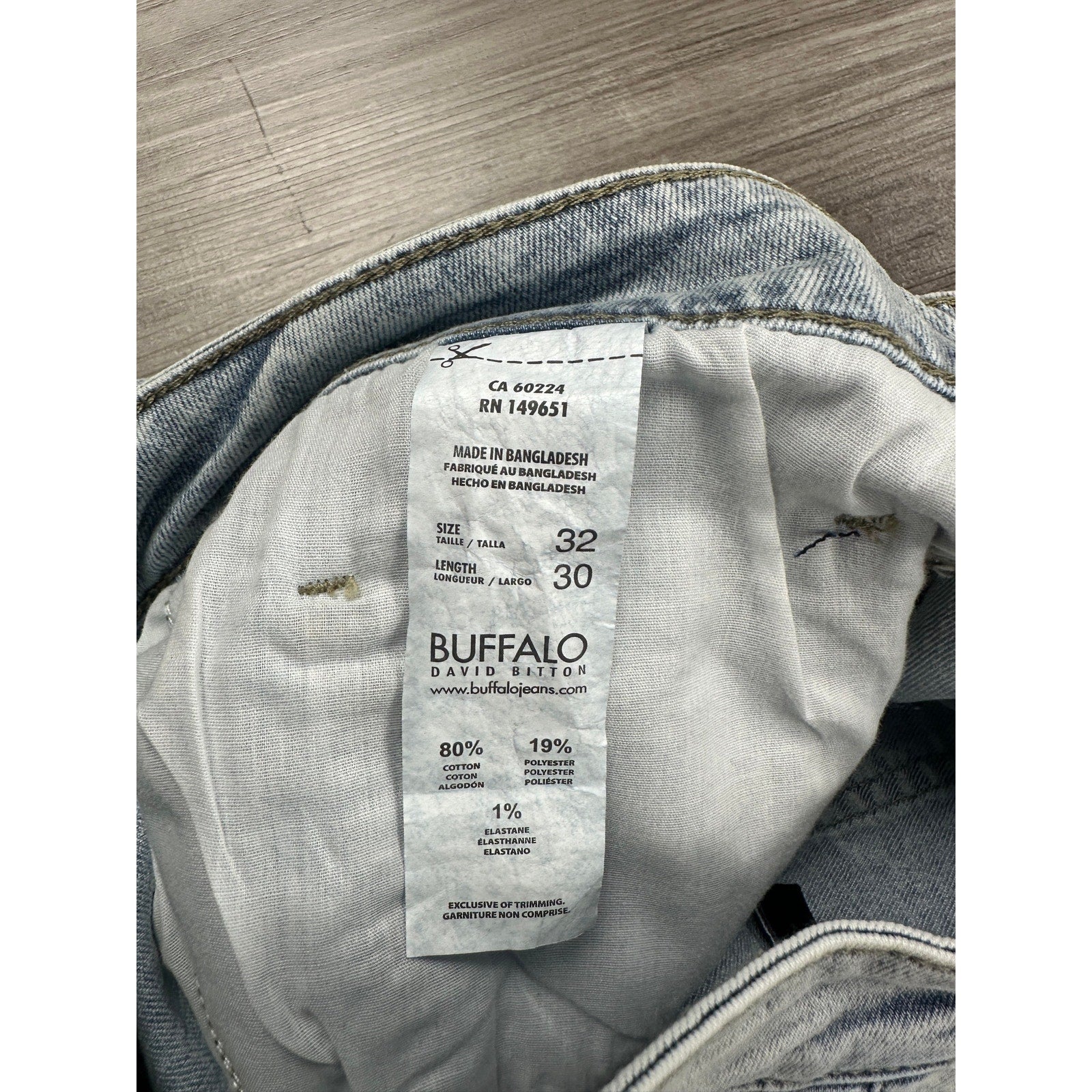 Buffalo David Bitton Ash Slim Fit Stretch Jean in Bleached and Blasted — Size 32x30