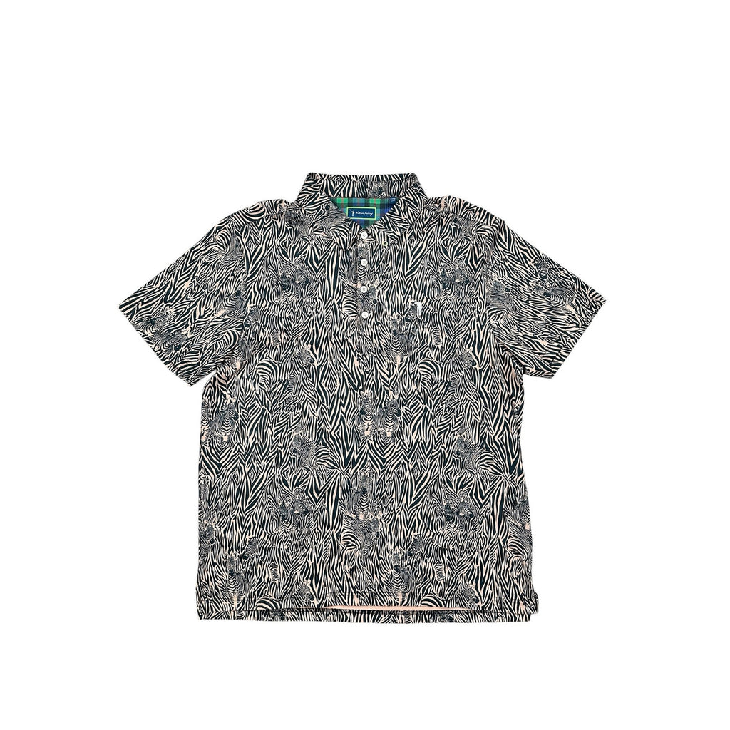 William Murray Earn Your Stripes Zebra Performance Golf Polo in Tan, Black — Size XL // Preowned