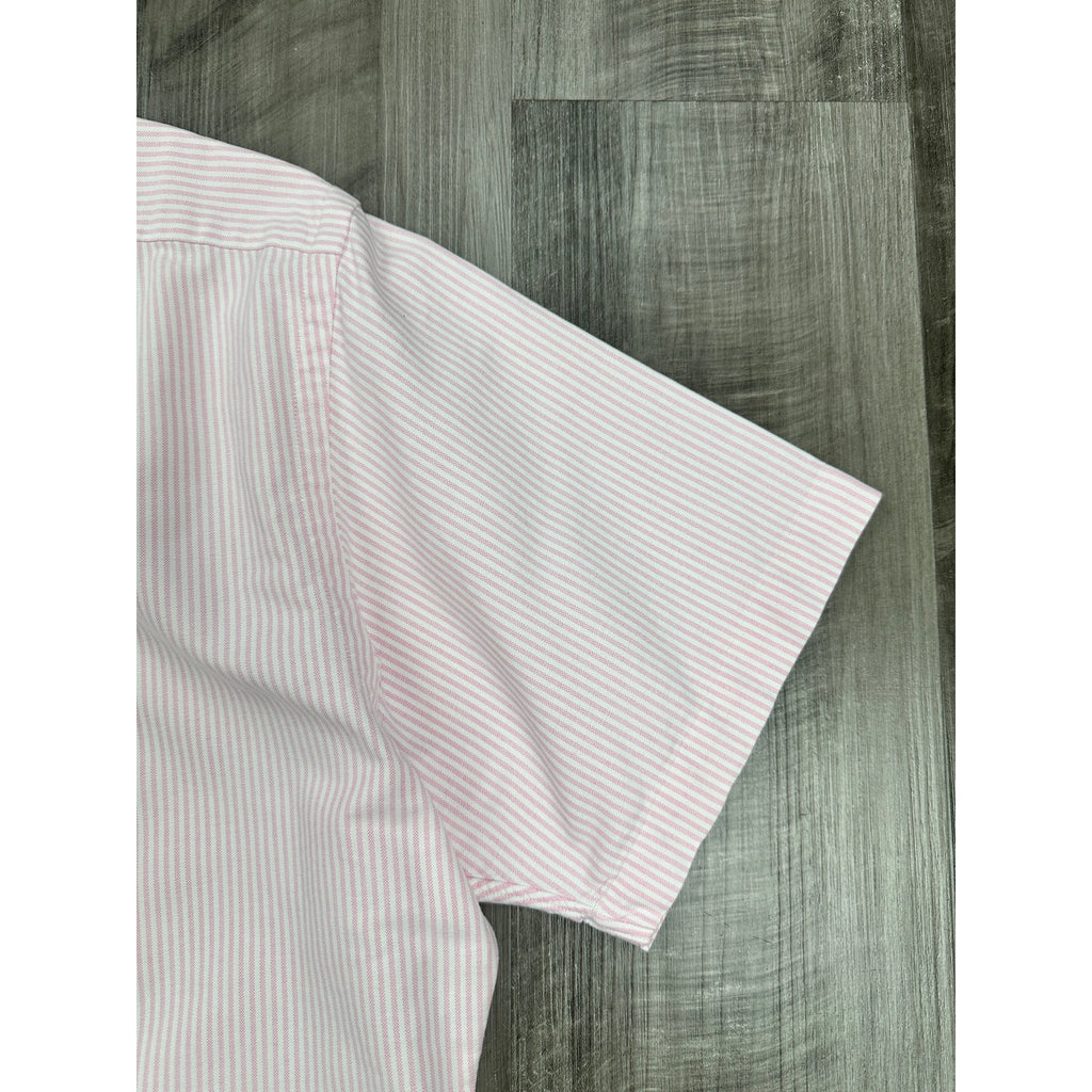 Ralph Lauren Classic Fit Striped Short Sleeve Button Down in Pink White — Size L // Preowned