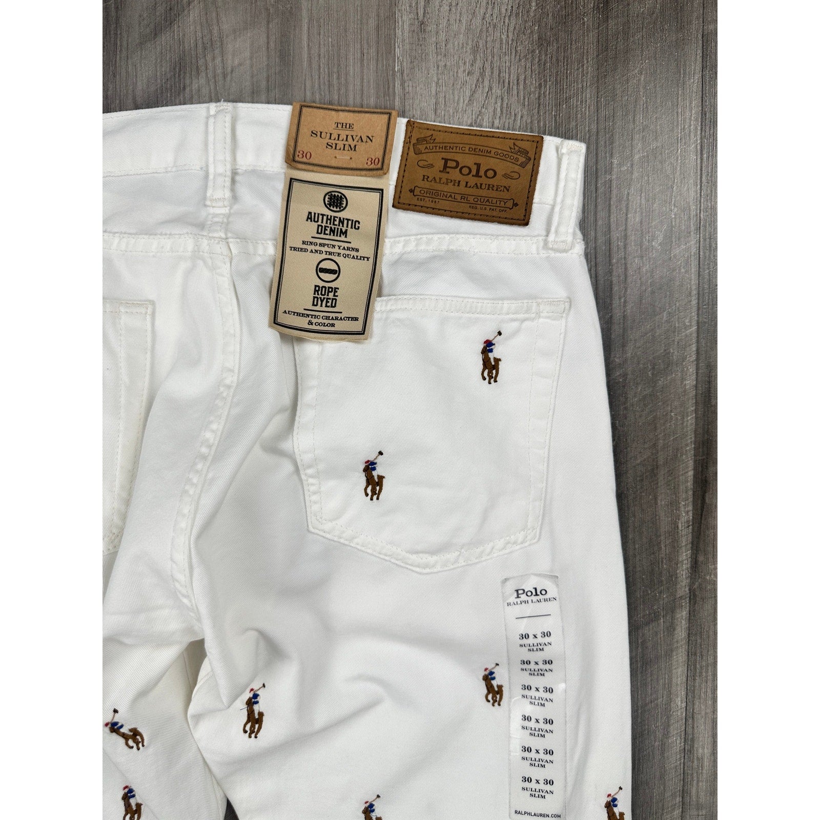 Polo Ralph Lauren All Over Pony Print The Sullivan Slim Jeans in White — Size 30x30