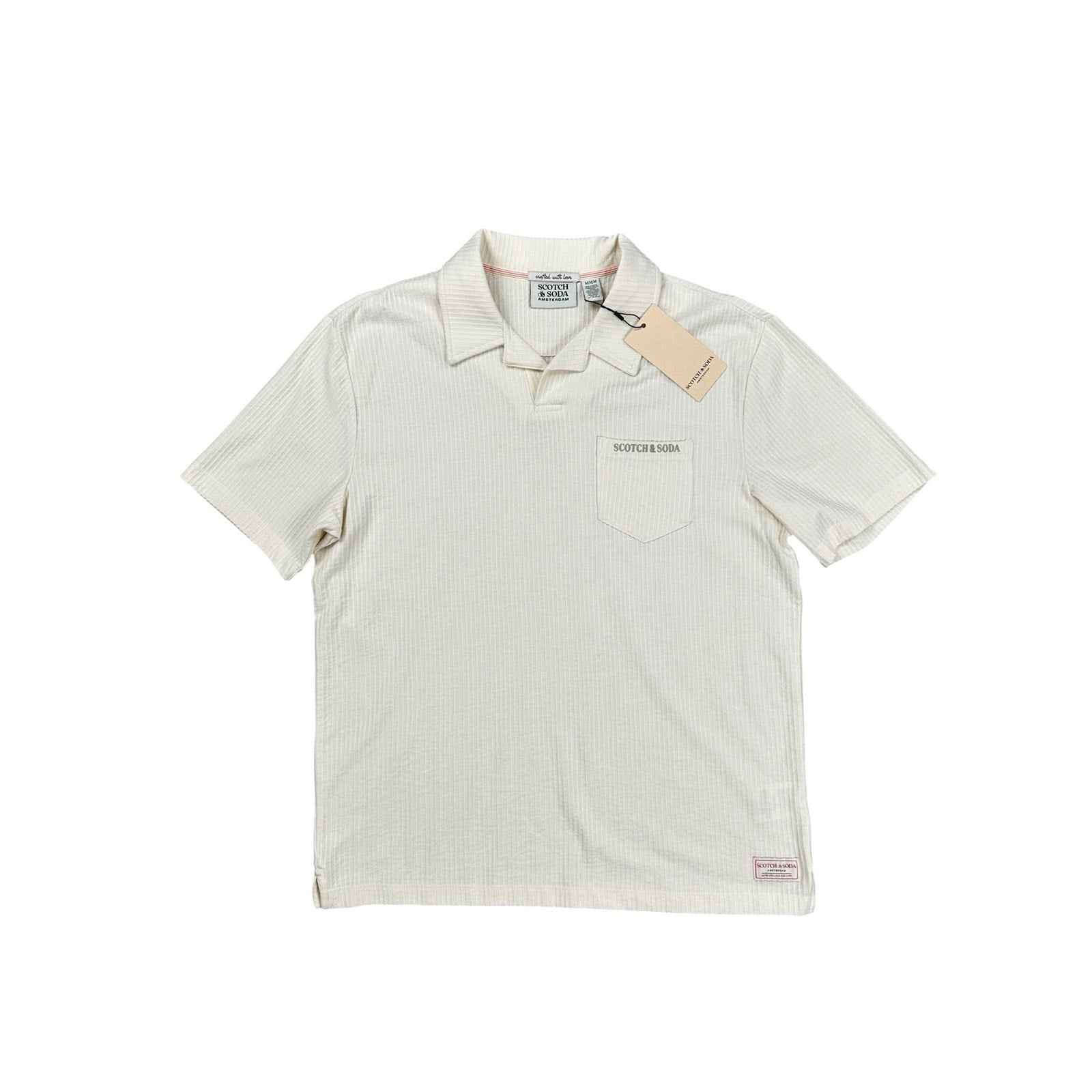 Scotch & Soda Rib Johnny Collar Pocket Polo in Egg Nog — Size Medium