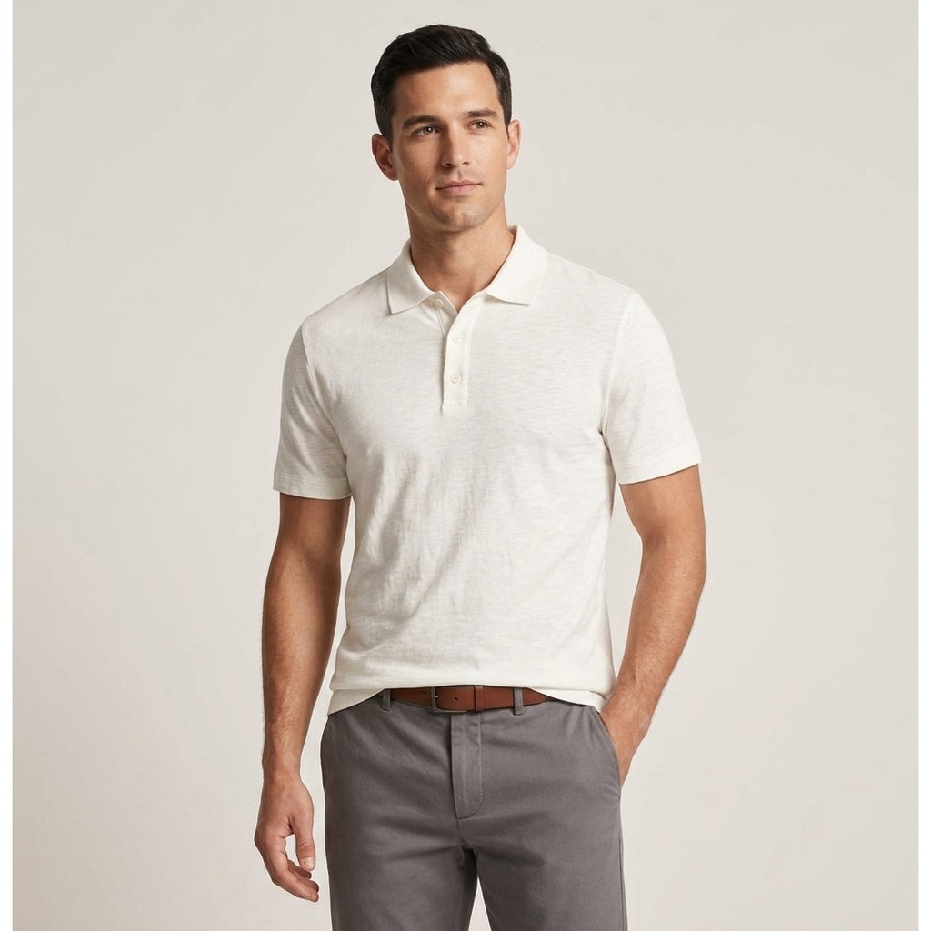 Theory Bron Cosmos Ivory Slub Cotton Polo - Small
