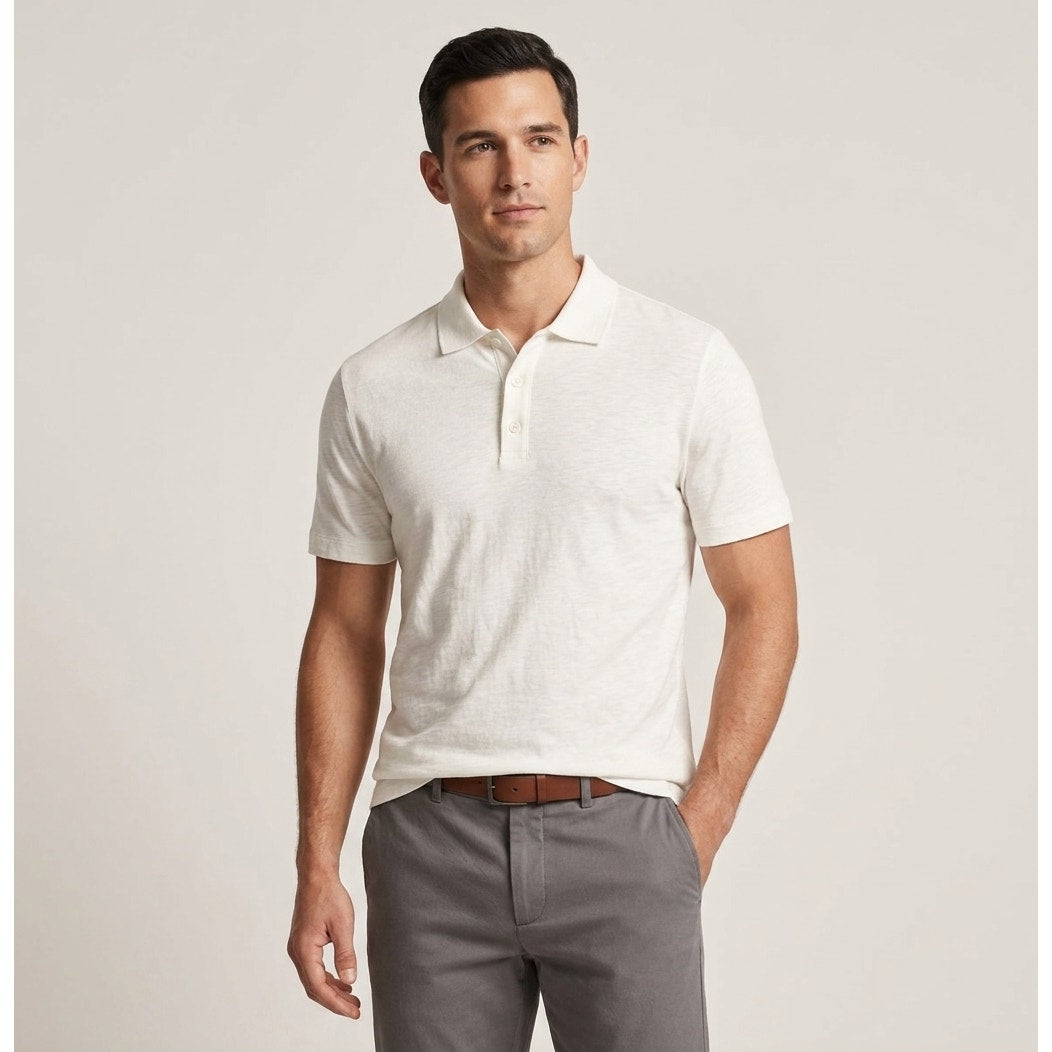 Theory Bron Cosmos Ivory Slub Cotton Polo - Small