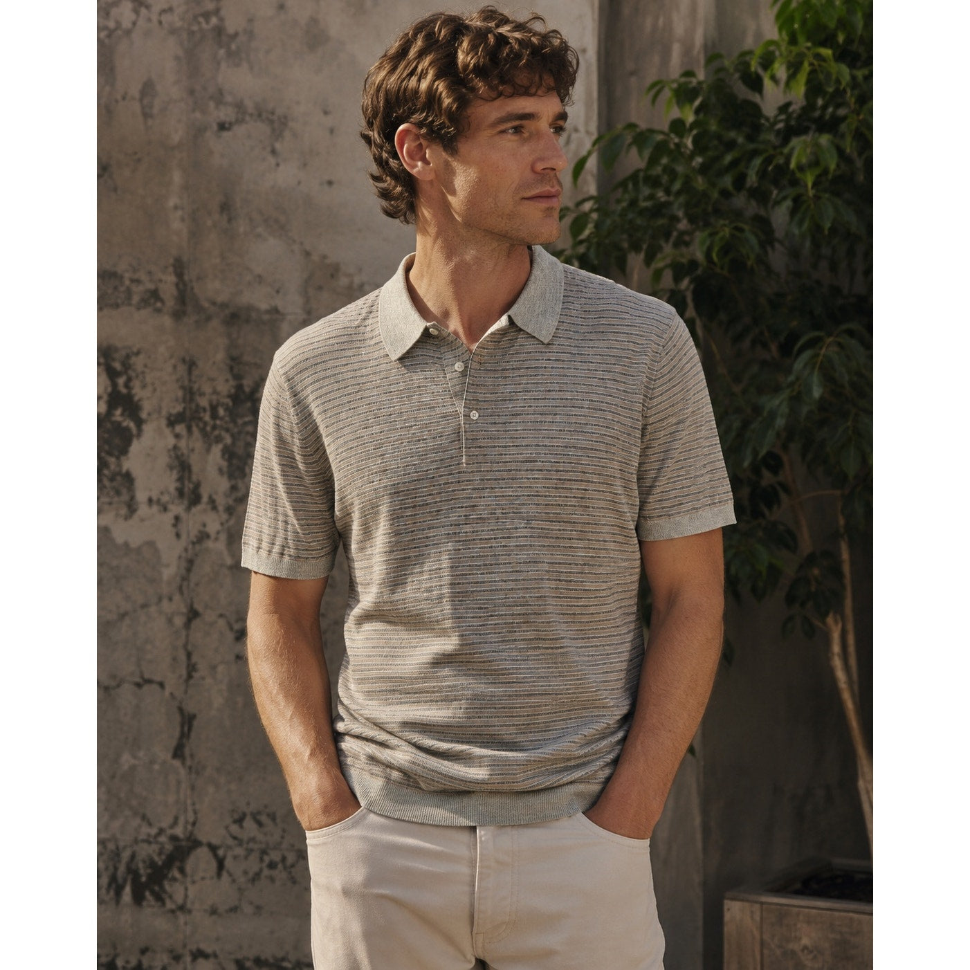 Billy Reid Vintage Striped Sweater Polo in Gray — Size 2XL