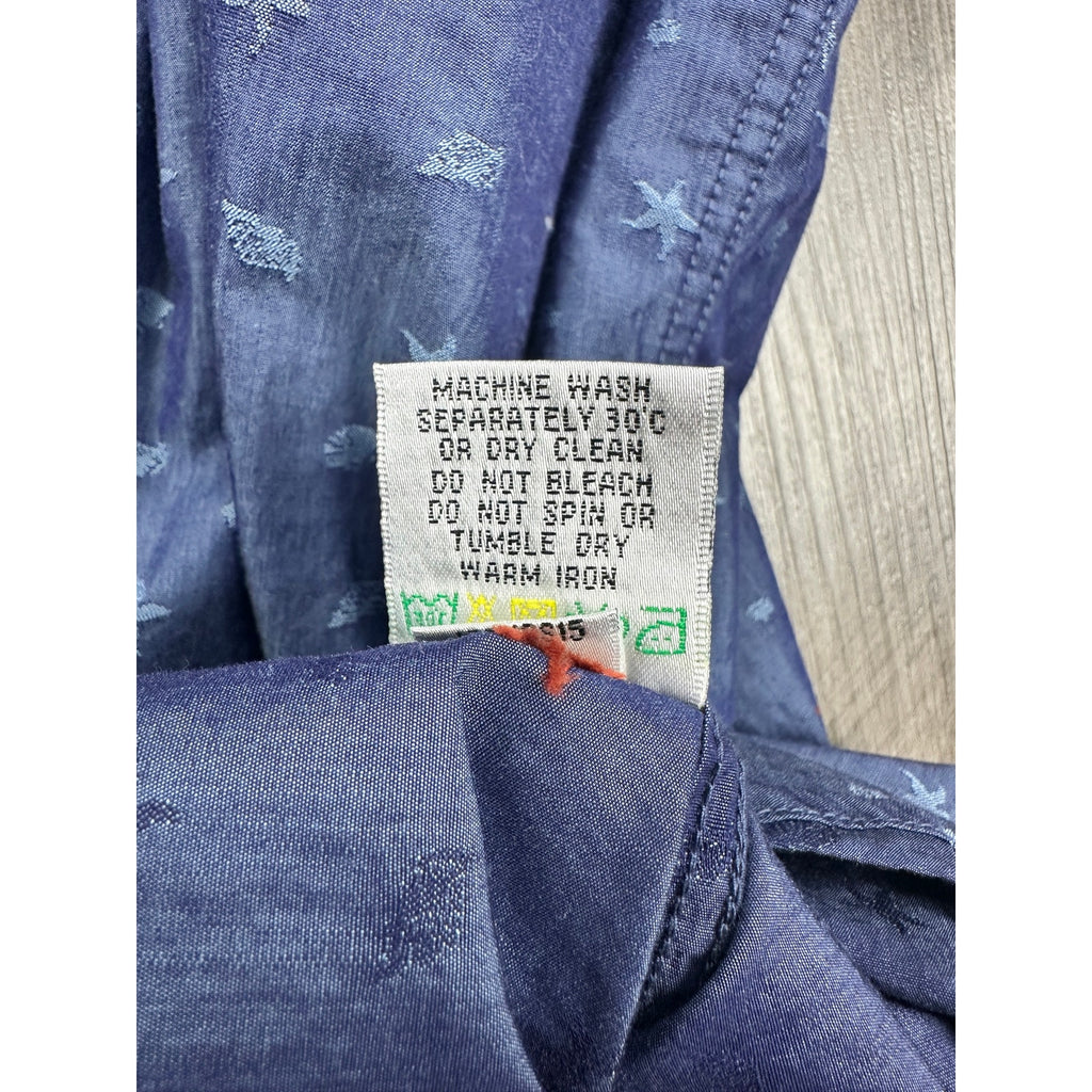 Bugatchi Classic Fit Starfish Sea Shell Print Short Sleeve Button Down in Dark Chambray Multi — Size Large // Preowned