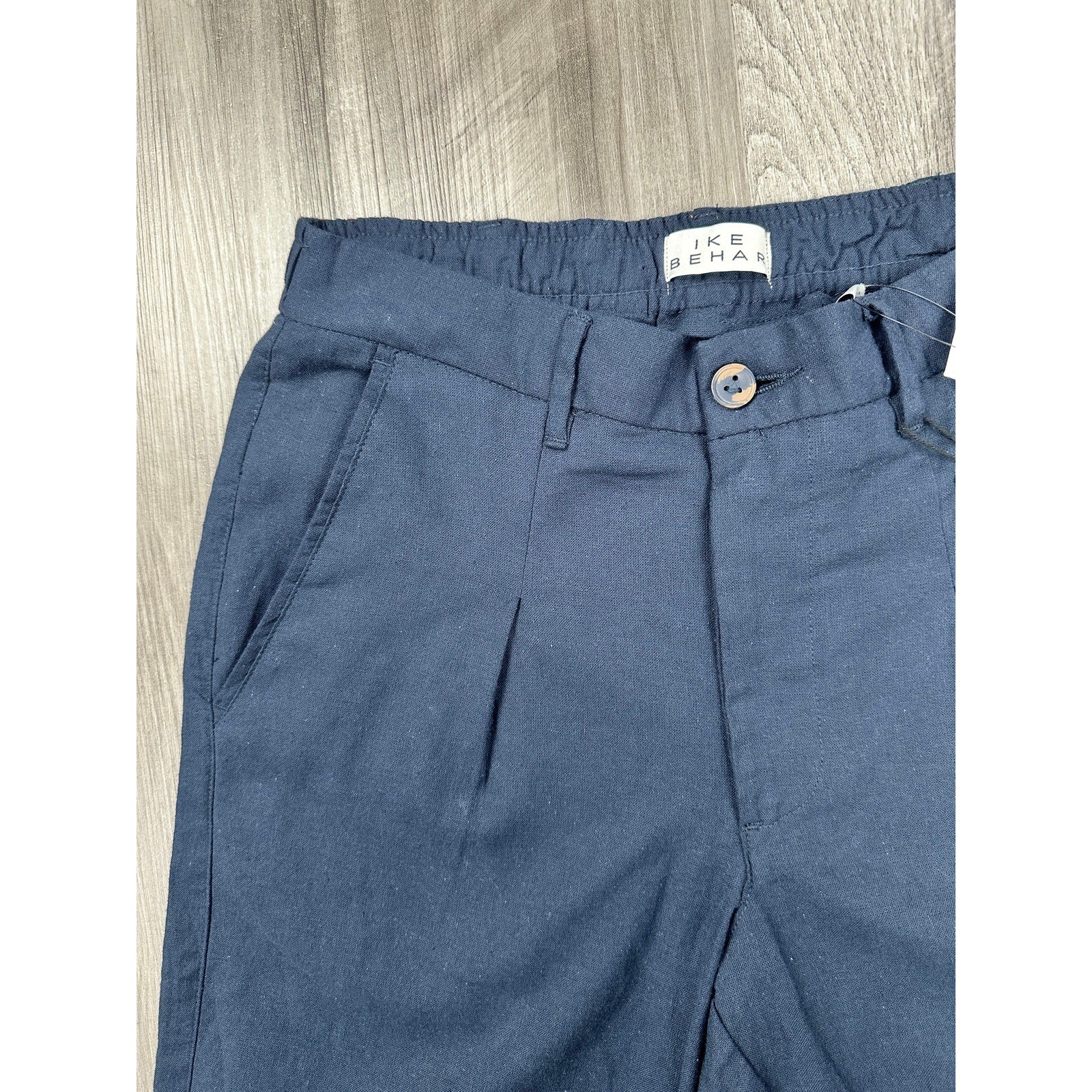 Ike Behar Unstructured Suit in Dark Navy Cotton Linen Spandex — Size Small