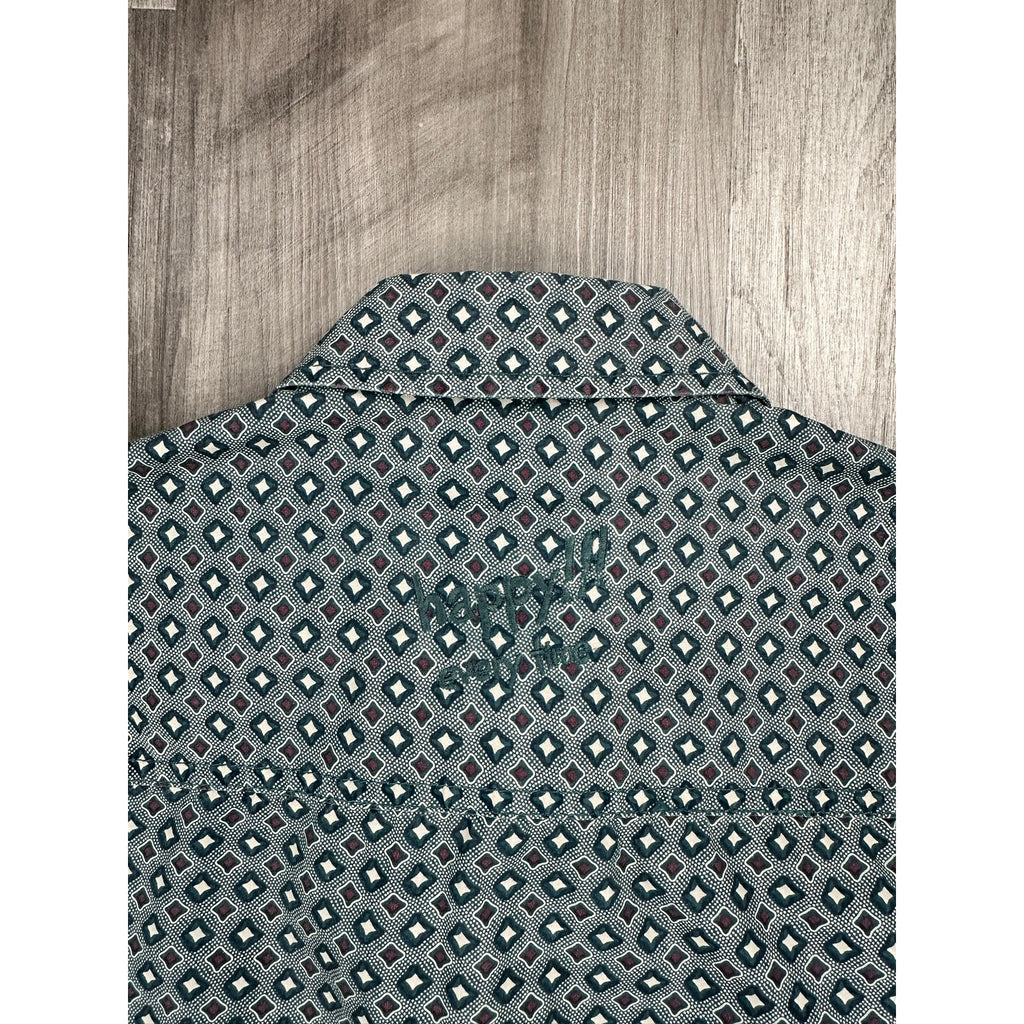 Desigual Abstract Happy Every Time Regular Fit Long Sleeve Shirt in Hunter Green, Brown, Light Cream — Size Small // Preowned