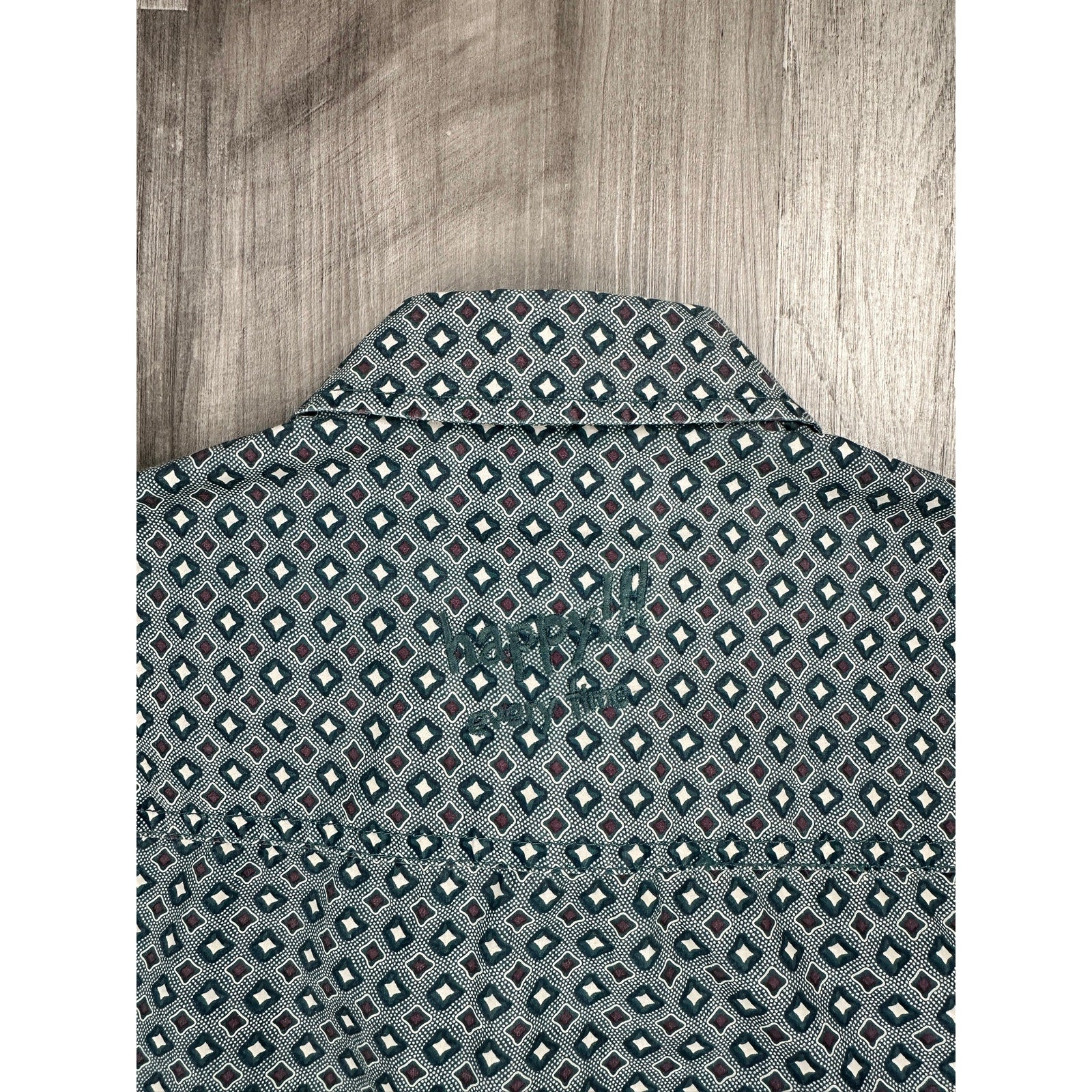Desigual Abstract Happy Every Time Regular Fit Long Sleeve Shirt in Hunter Green, Brown, Light Cream — Size Small // Preowned