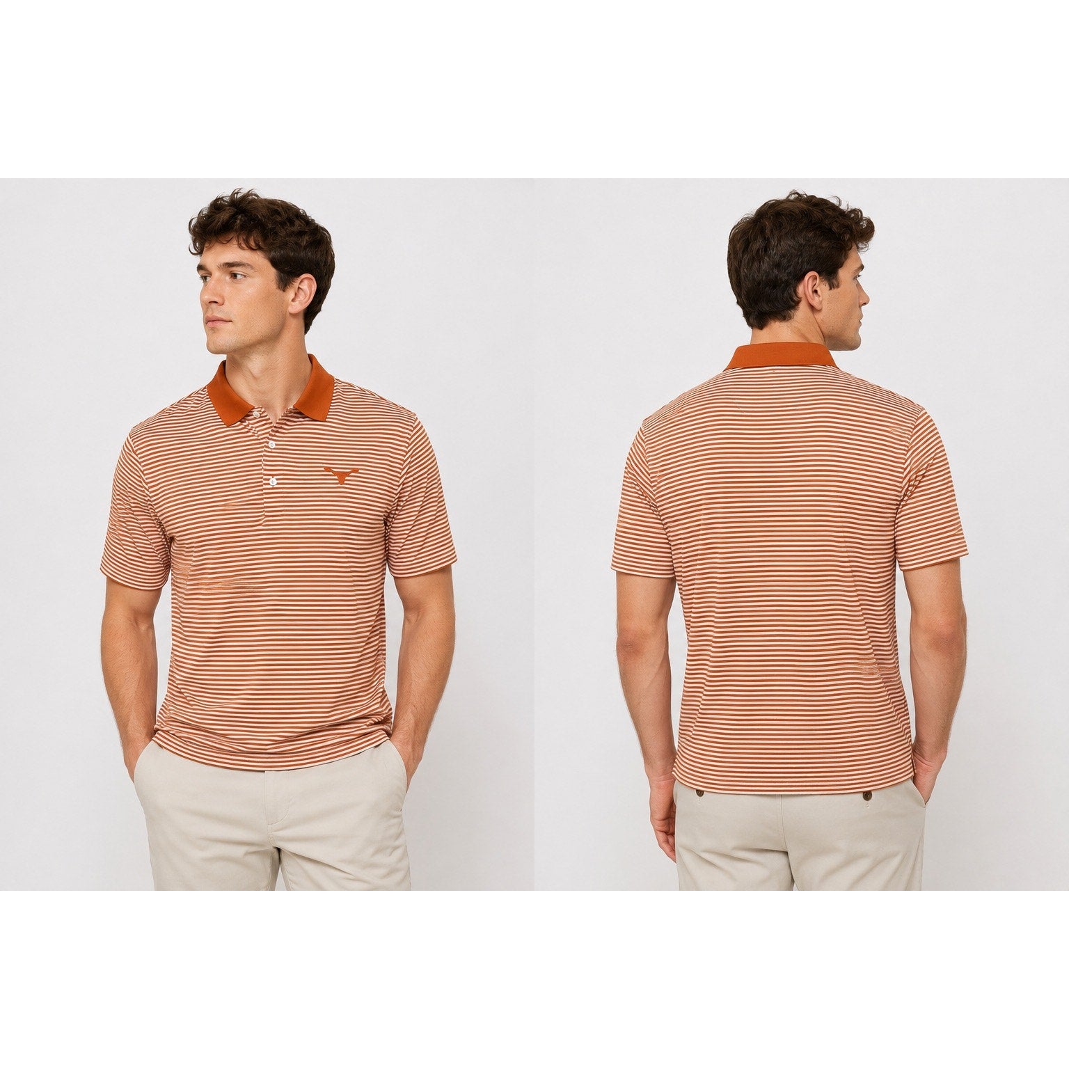 Peter Millar Texas Longhorns Striped Cotton Golf Polo in Burnt Orange, White — Size XL // Preowned