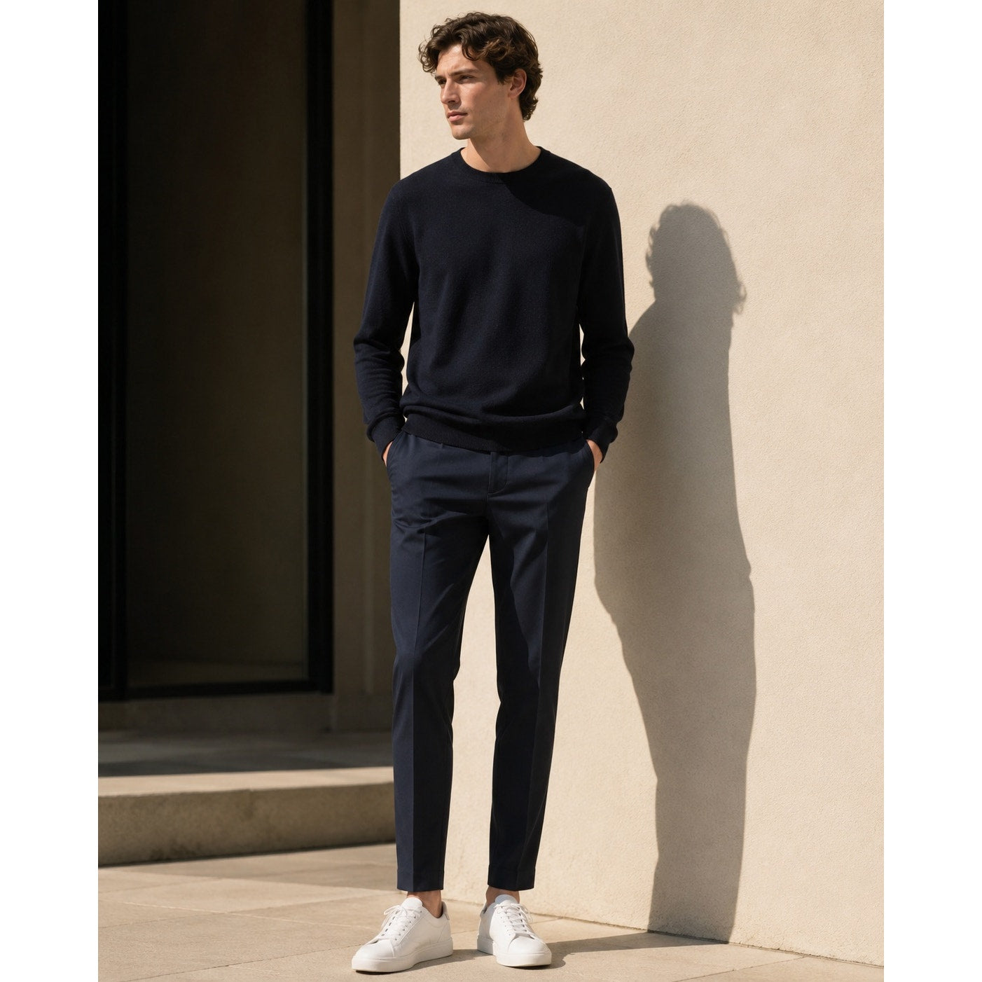 COS Slim Fit Tapered Cotton Trousers in Navy — Size 48 (US 32R) // Preowned