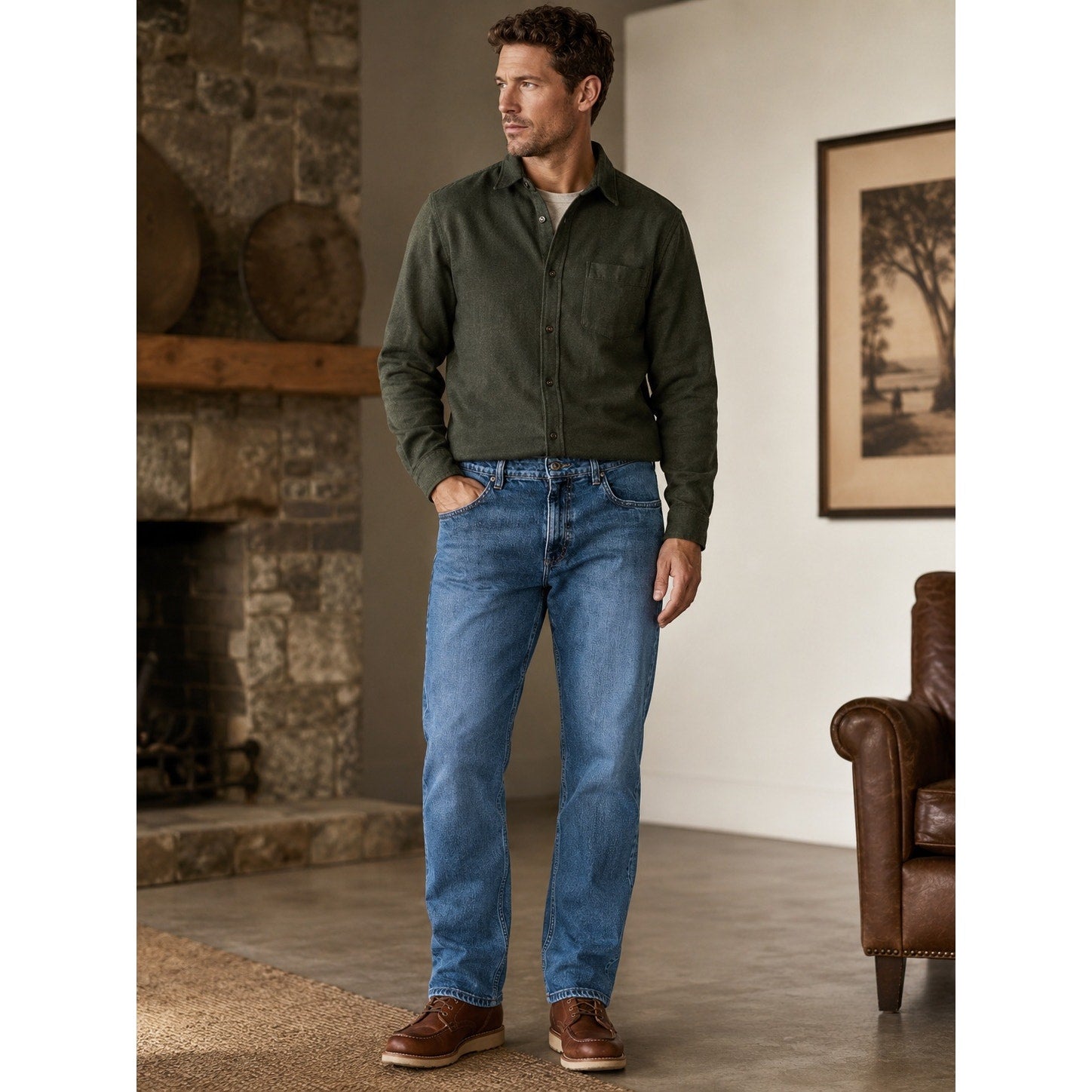 Orvis Five Pocket Straight Leg Stretch Jean in Blue — Size 32x32 // Preowned