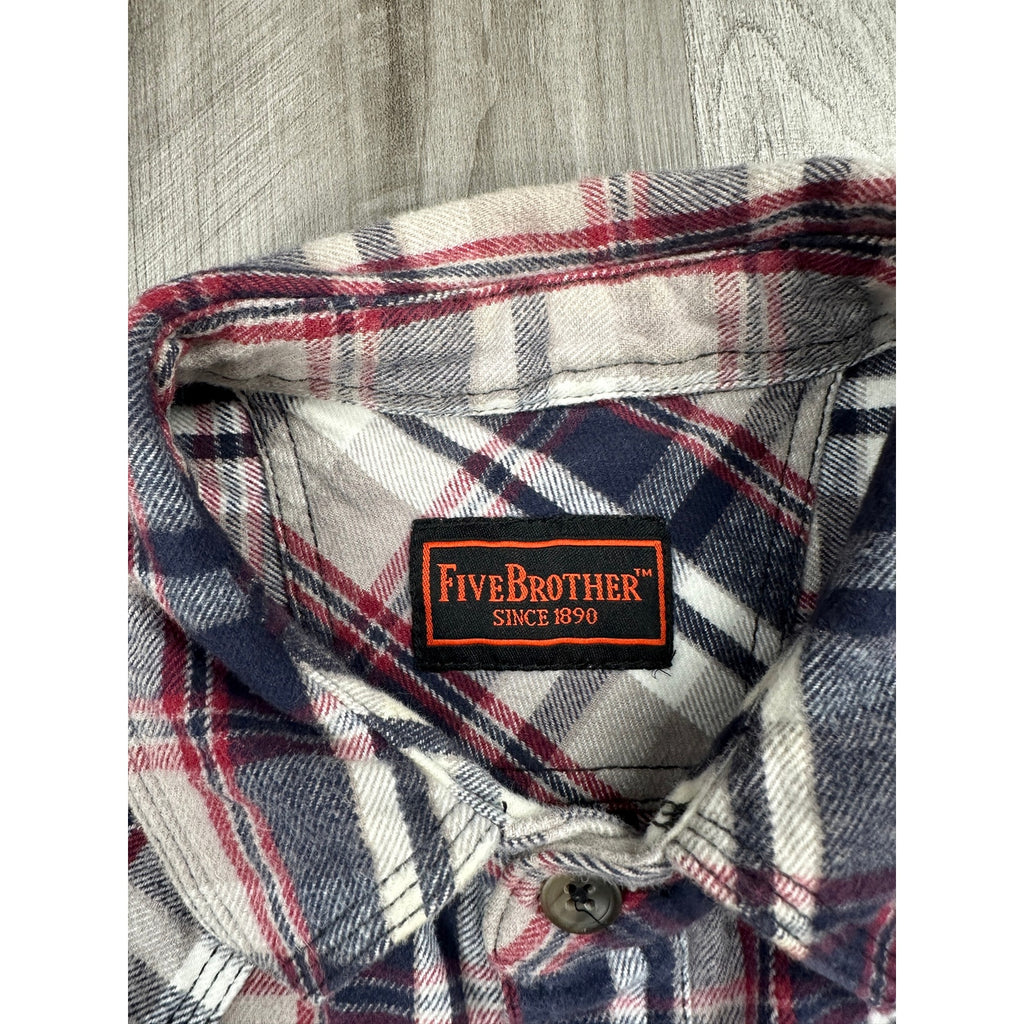 FiveBrother Heavyweight 9oz Western Pearl Snap Flannel Long Sleeve Shirt in White, Gray, Navy, Red — Size Large Tall // Preowned