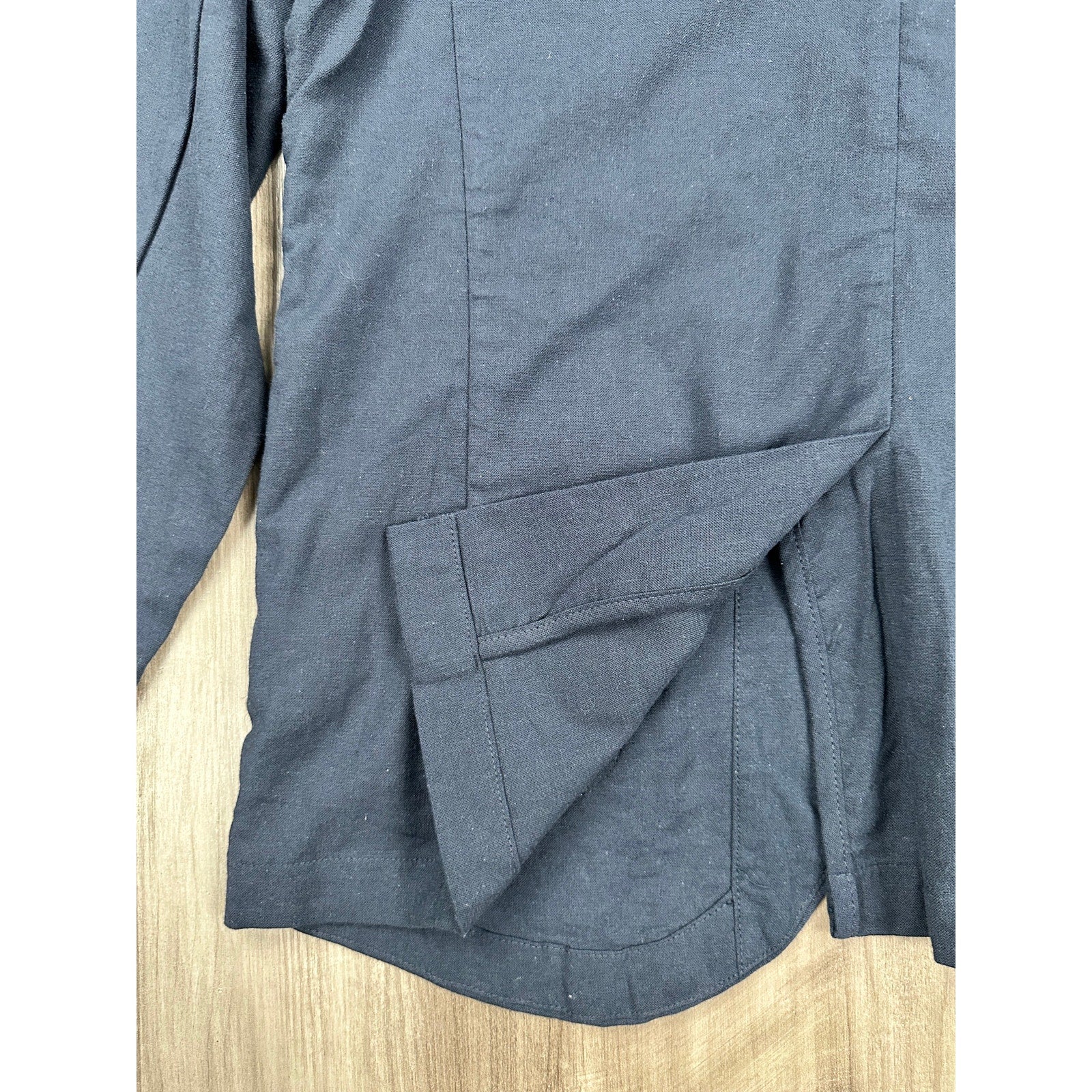 Ike Behar Unstructured Suit in Dark Navy Cotton Linen Spandex — Size Medium