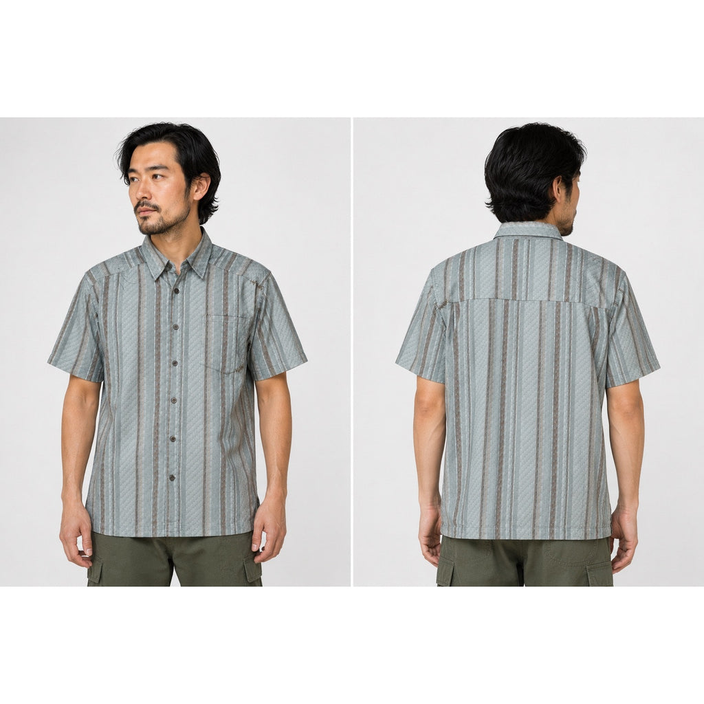 Mountain Hardwear Short Sleeve Geo Striped Button Down in Gray Multi — Size Large // Preowned