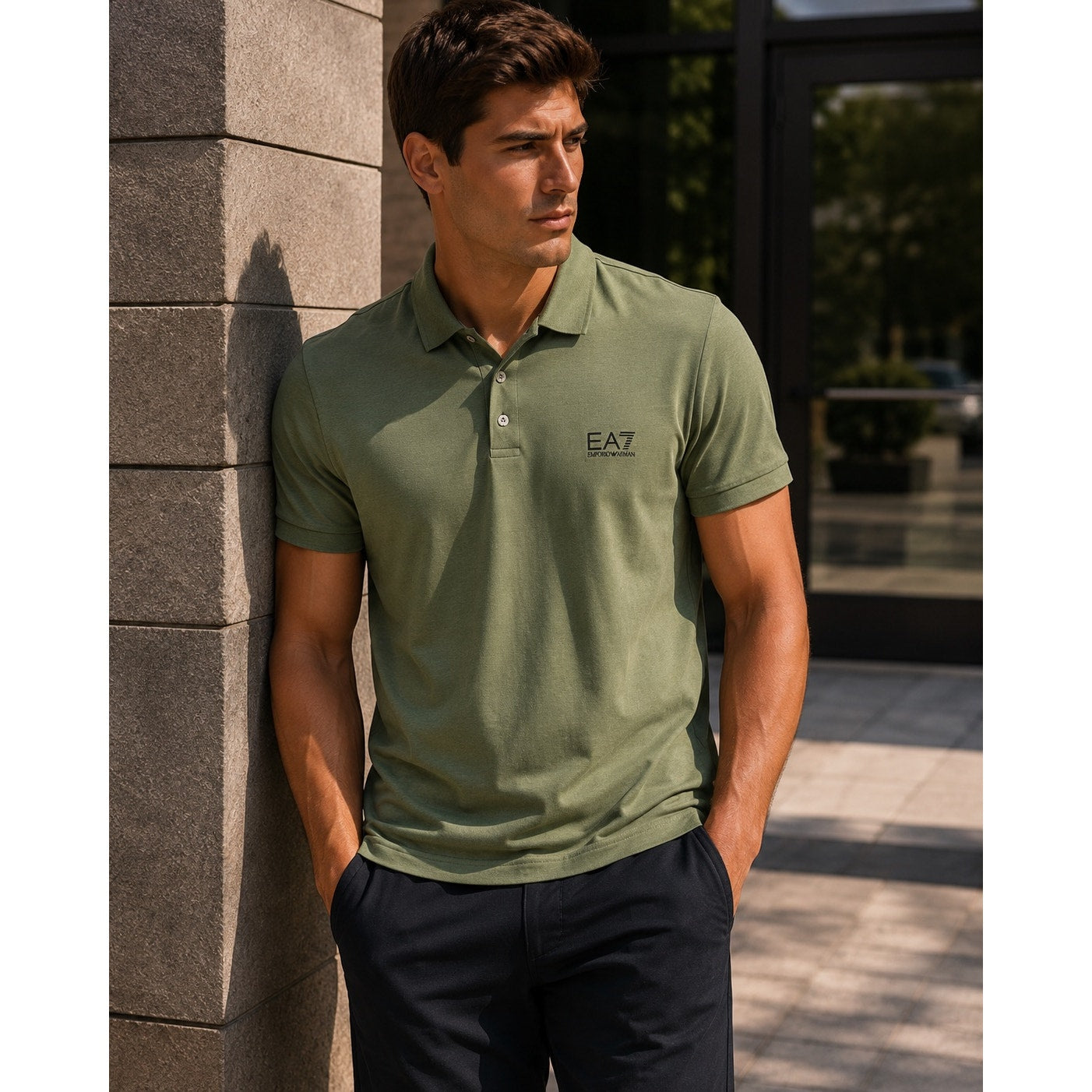 Emporio Armani EA7 Logo Collection Cotton Jersey Polo Shirt in Green — Size XL