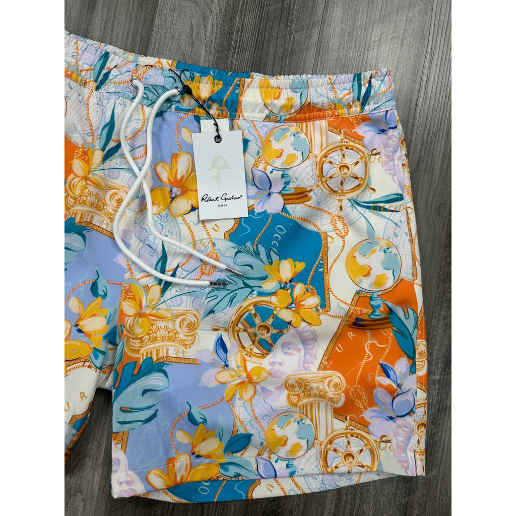 Robert Graham Floral Gold Treasure Swim Trunks — Size XL