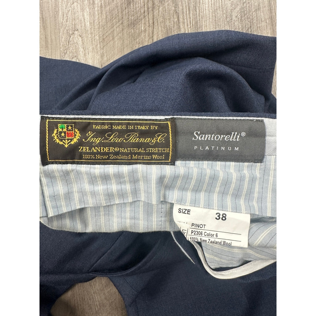 Santorelli Platinum Loro Piana New Zealand Wool Stretch Pants in Navy — Size 38 // Preowned