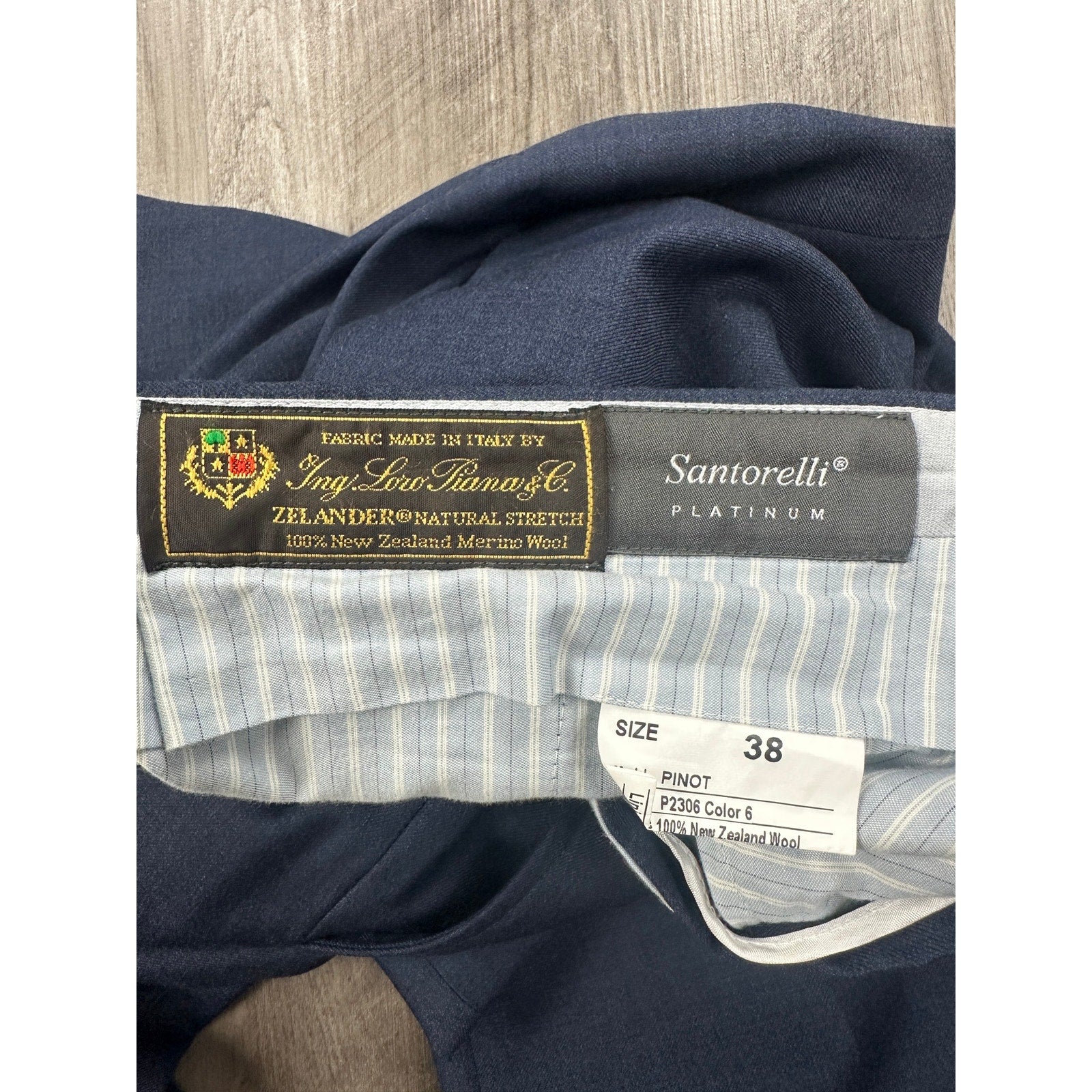 Santorelli Platinum Loro Piana New Zealand Wool Stretch Pants in Navy — Size 38 // Preowned