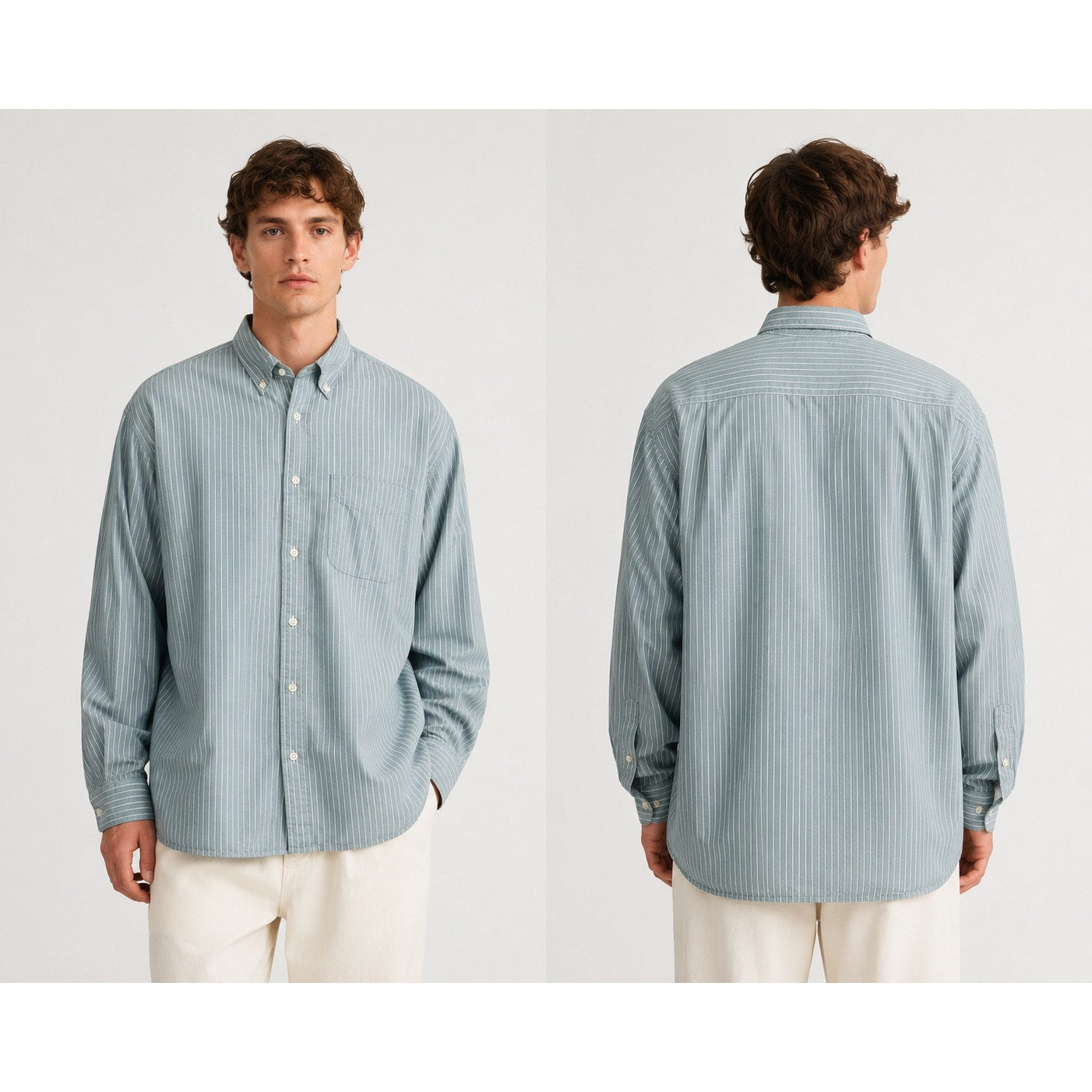 JW Anderson x UNIQLO Striped Oxford Oversized Long Sleeve Shirt in Blue, Green, White — Size XS // Preowned