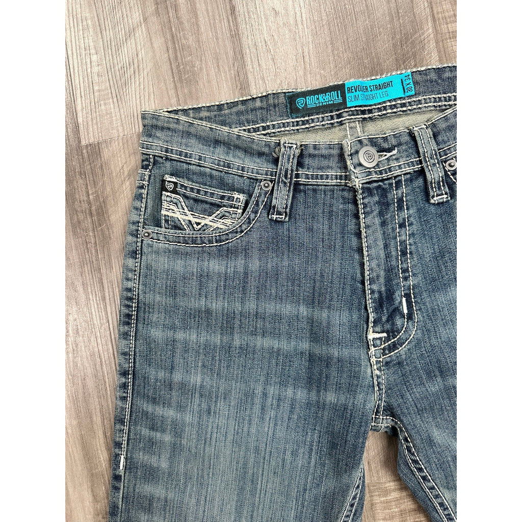 Rock & Roll Denim Revolver Slim Straight Leg Jean in Blue — Size 30x34 // Preowned