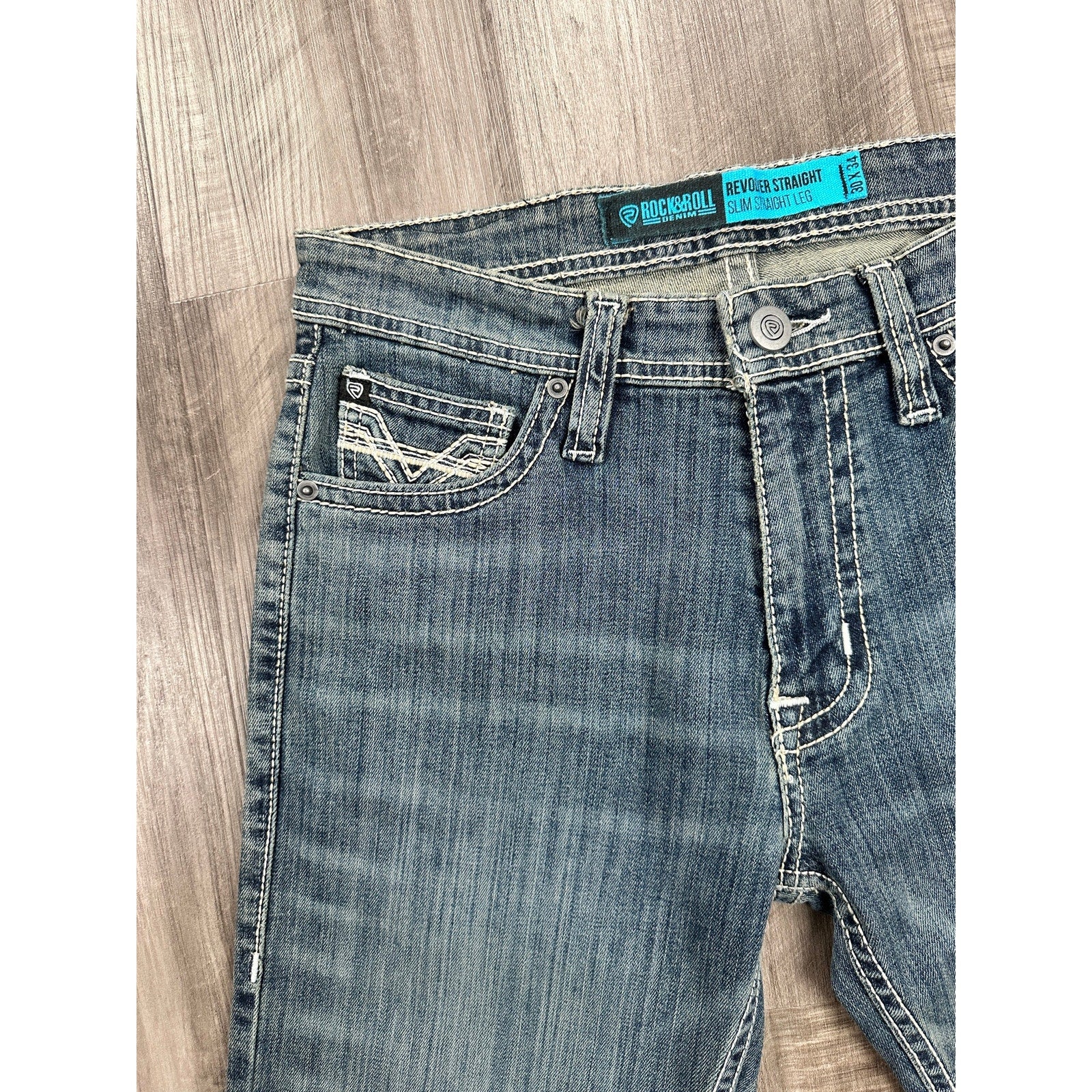 Rock & Roll Denim Revolver Slim Straight Leg Jean in Blue — Size 30x34 // Preowned