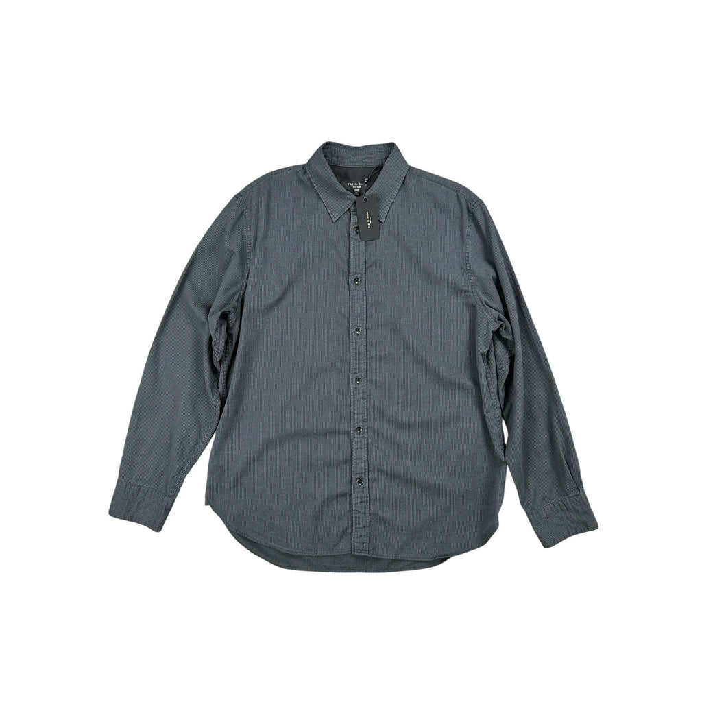 rag and bone Zane Poplin Wave Pinstripe Long Sleeve Button Down in Black and Gray — Size Large