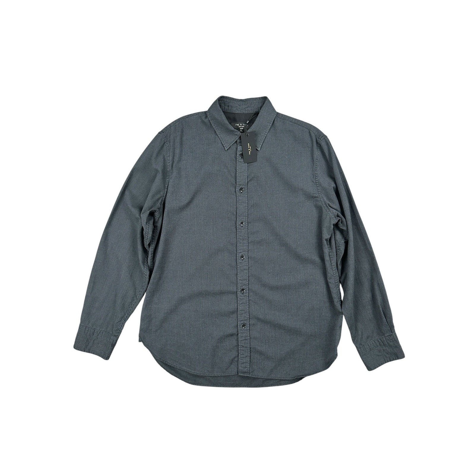 rag and bone Zane Poplin Wave Pinstripe Long Sleeve Button Down in Black and Gray — Size Large