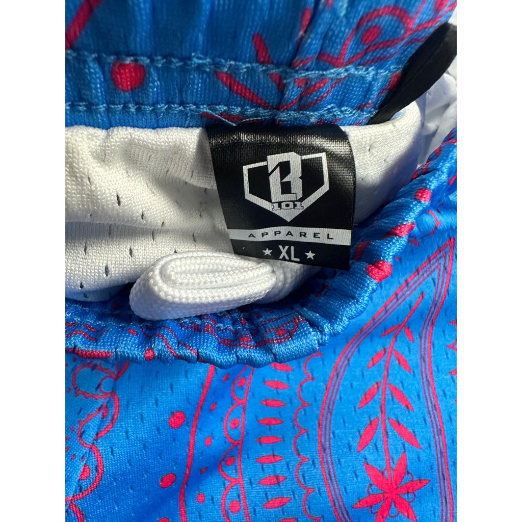 Baseball Lifestyle 101 Paisley Mesh Athletic Shorts in Blue, Pink — Size XL