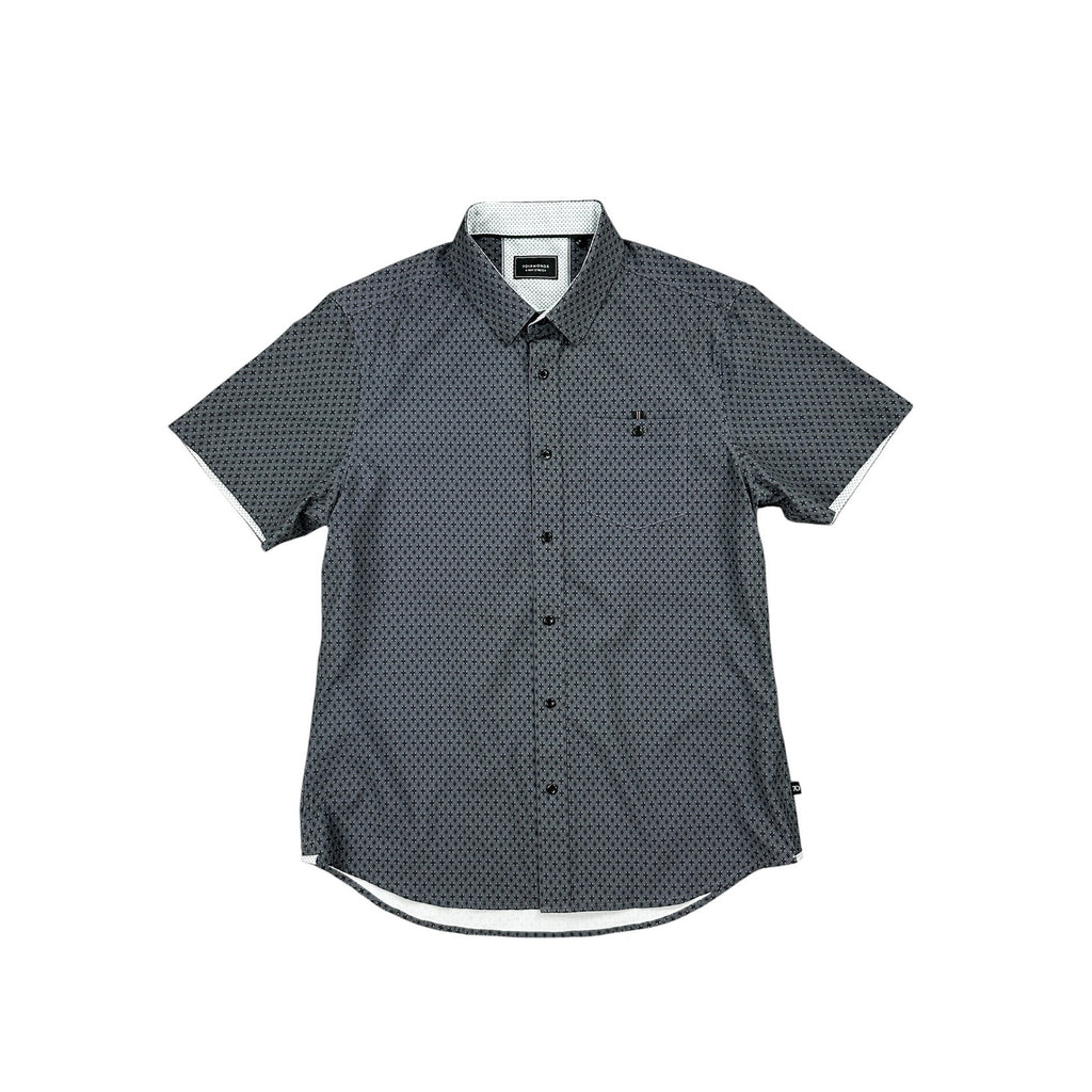 7 Diamonds Flawless 4 Way Stretch Woven Short Sleeve Shirt in Gray and Charcoal — Size Medium // Preowned