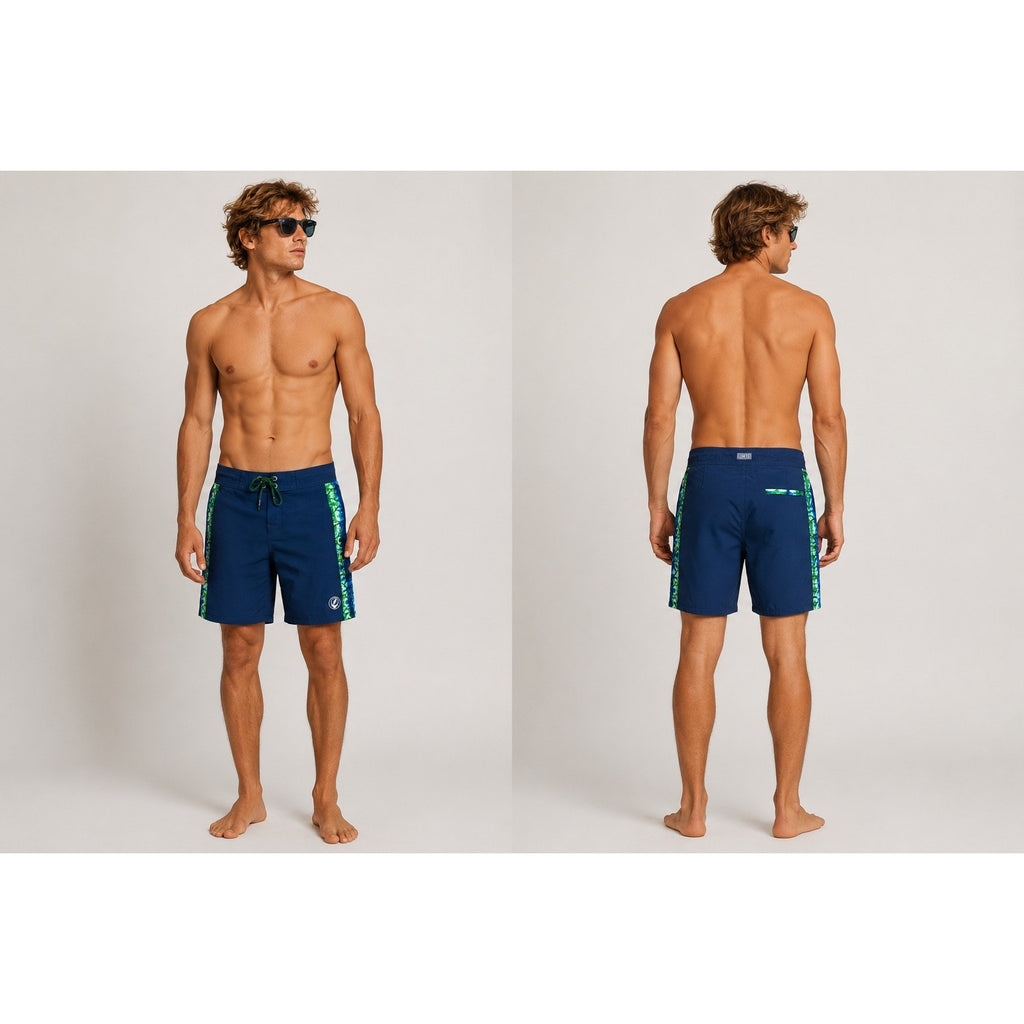 Section 119 x Grateful Dead Bolt Skeleton Hybrid Board Shorts in Navy with Green White Blue Stripes — Size 34