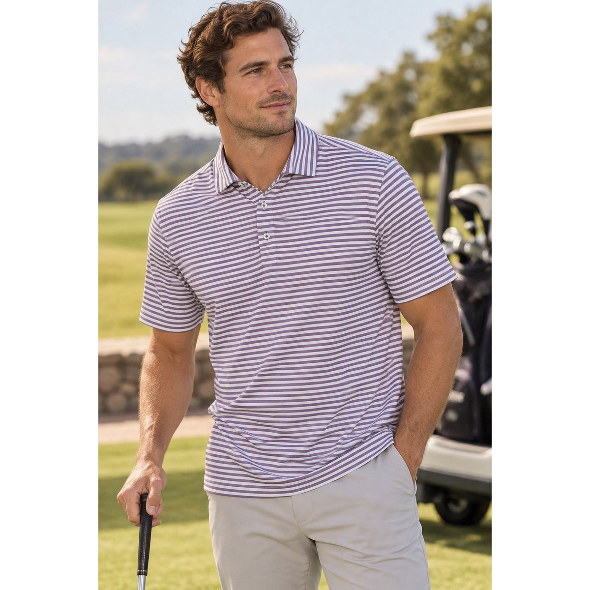 Stitch Damon Striped Performance Golf Polo — Size M/L // Preowned