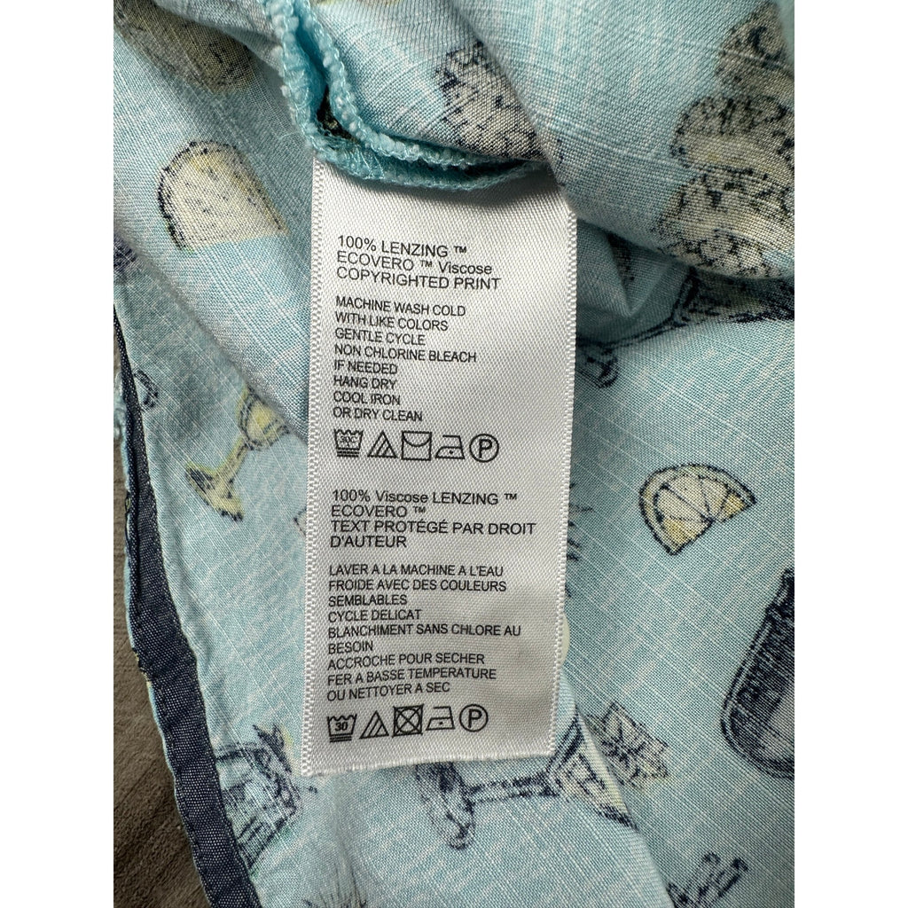 Tommy Bahama Coastal Ease Shake & Sip Cocktail Print Short Sleeve Button Down in Blue with Multi Print — Size Medium // Preowned