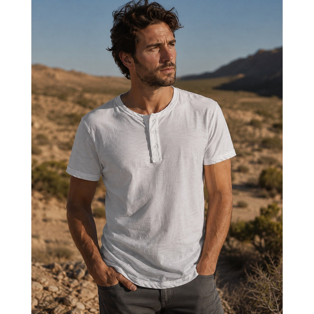 Rag & Bone Classic Slub Jersey Short Sleeve Henley in White — Size 2XL