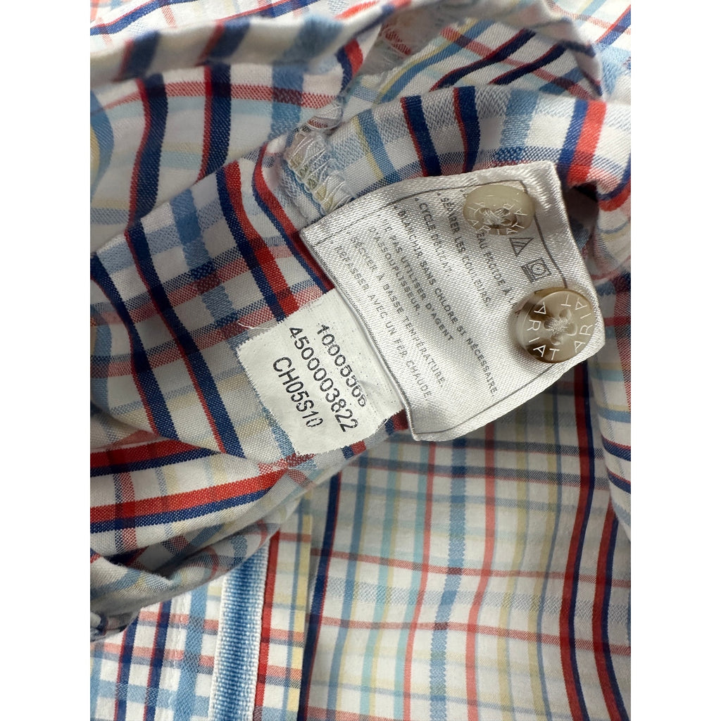 Ariat Pro Series Plaid Long Sleeve Button Down Shirt in White Light Blue Red Blue Charcoal Yellow and Coral — Size XL // Preowned
