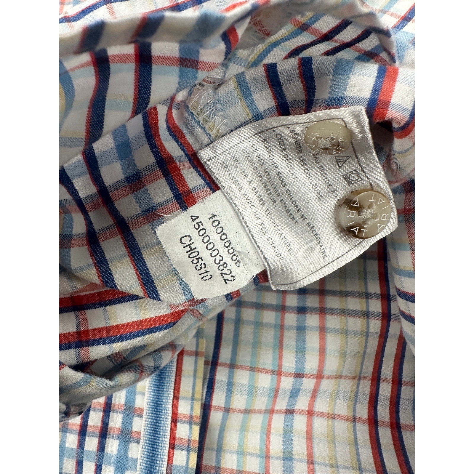Ariat Pro Series Plaid Long Sleeve Button Down Shirt in White Light Blue Red Blue Charcoal Yellow and Coral — Size XL // Preowned