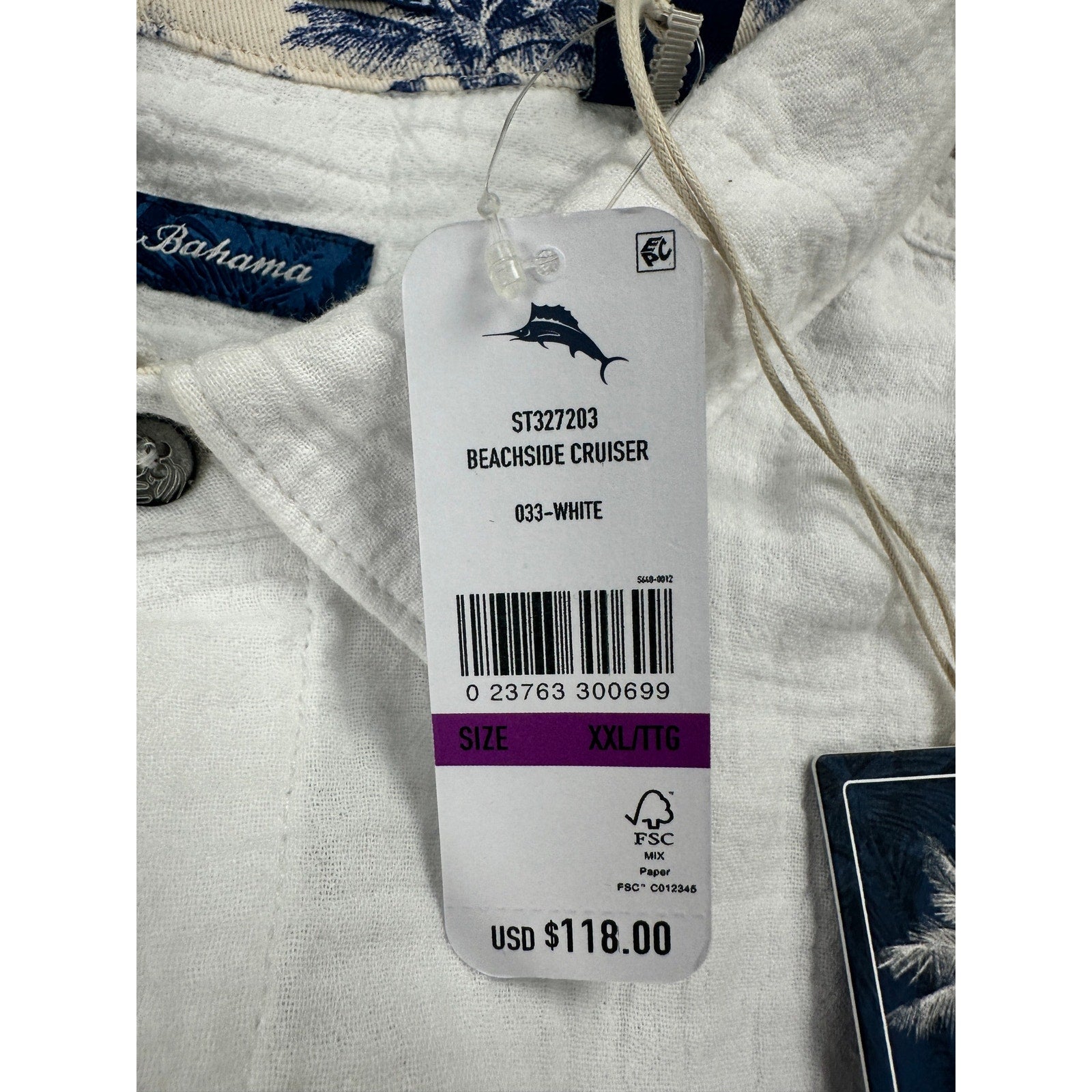 Tommy Bahama Indigo Palms Beachside Cruiser Cotton Gauze Short Sleeve Button Down in White — Size 2XL