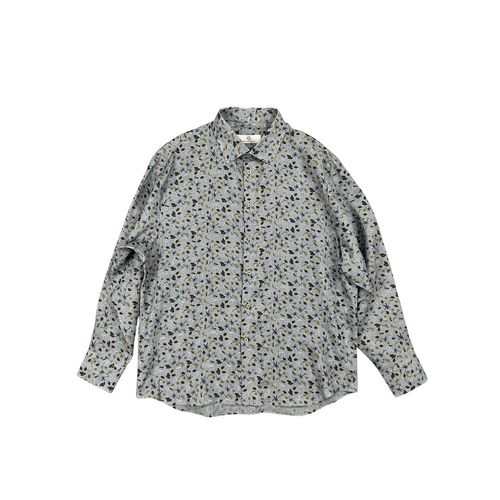 Knot Standard Linen Tropical Long Sleeve Shirt in Gray with Bananas, Pineapples, Coconuts, Palm Trees — Size 2XL // Preowned