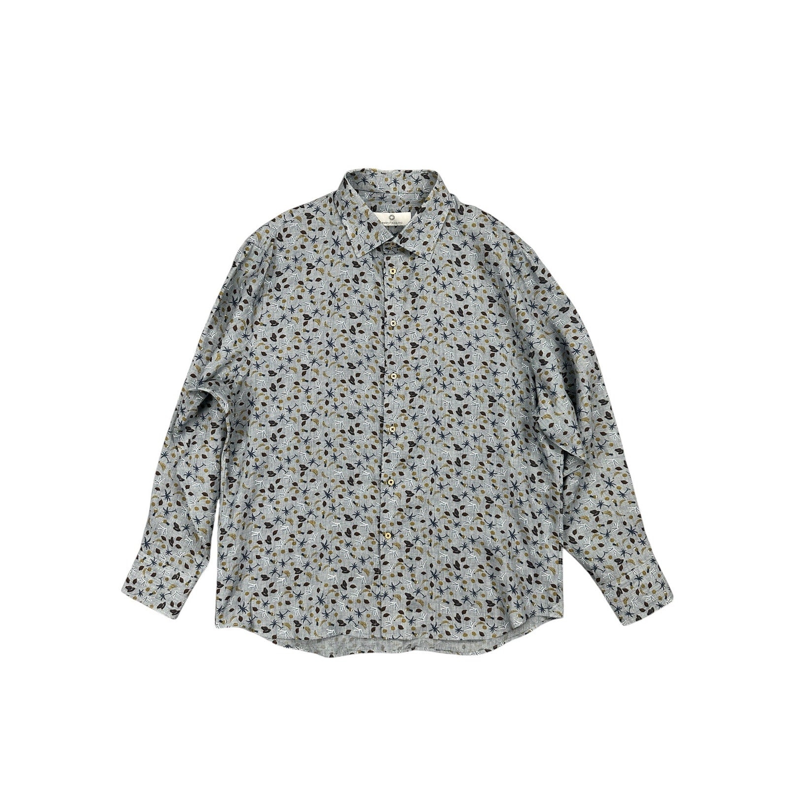 Knot Standard Linen Tropical Long Sleeve Shirt in Gray with Bananas, Pineapples, Coconuts, Palm Trees — Size 2XL // Preowned