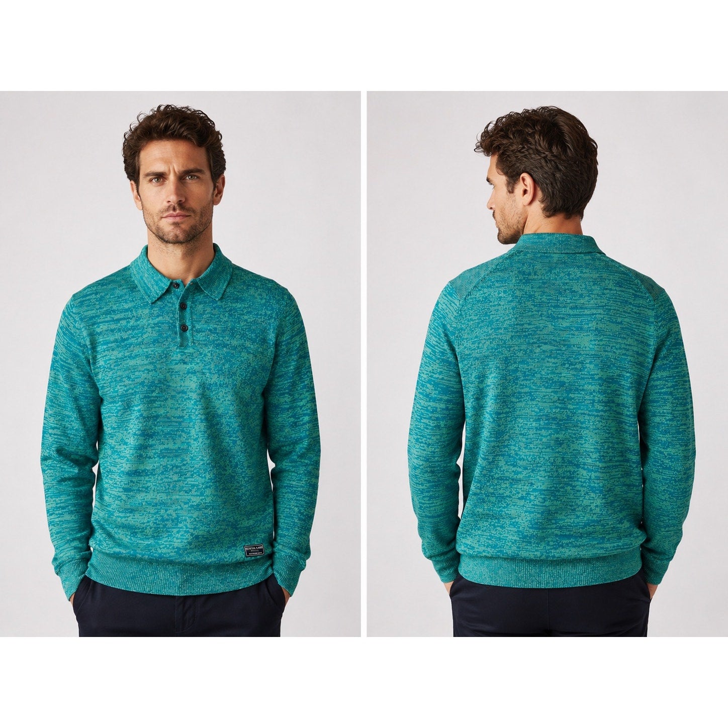 Scotch & Soda Uneven Marl Long Sleeve Sweater Polo in Ink Blue — Size XL