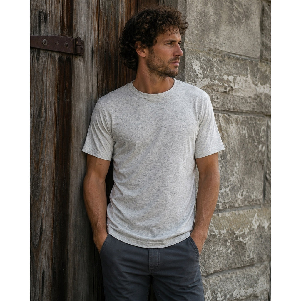 Buck Mason Pima Curved Hem Tee in Heather Oatmeal — Size Small