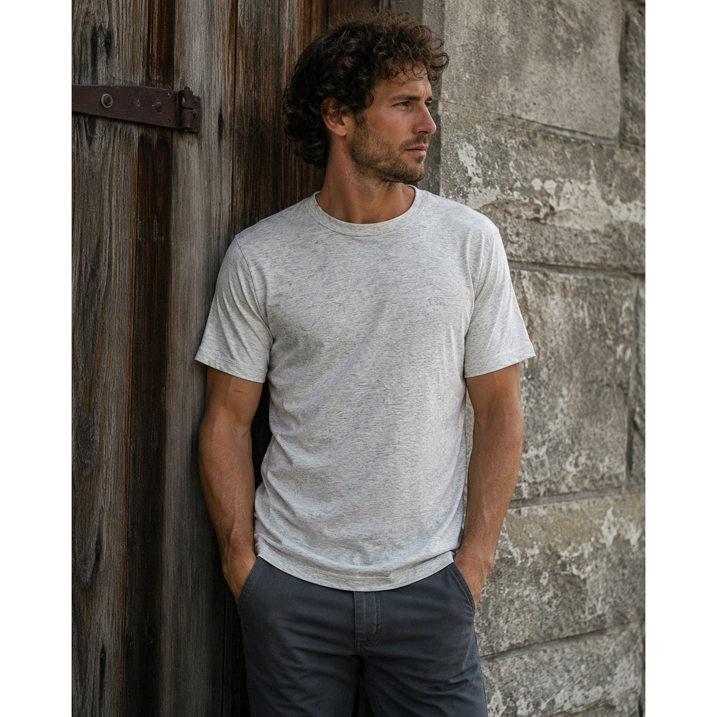 Buck Mason Pima Curved Hem Tee in Heather Oatmeal — Size Small