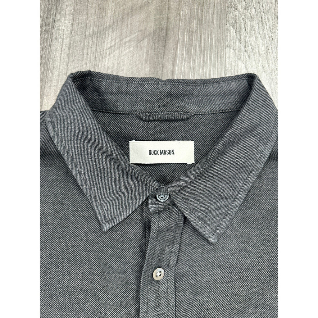 Buck Mason One Pocket Long Sleeve Button Down in Black and Charcoal — Size Large // Preowned
