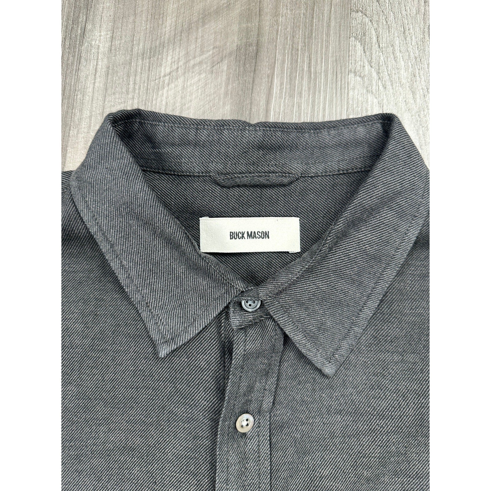 Buck Mason One Pocket Long Sleeve Button Down in Black and Charcoal — Size Large // Preowned