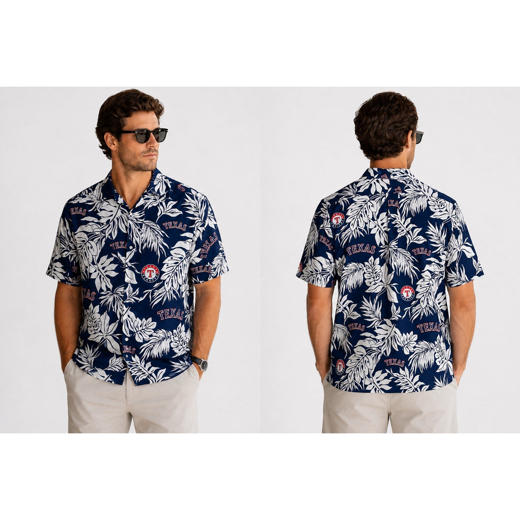 Reyn Spooner Aloha Texas Rangers MLB Classic Short Sleeve Button Down in Navy White Red — Size XL