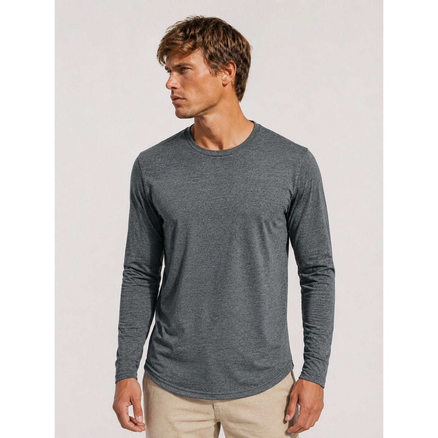 GoodLife Long Sleeve Crew Neck Tee in Heather Charcoal — Size Large