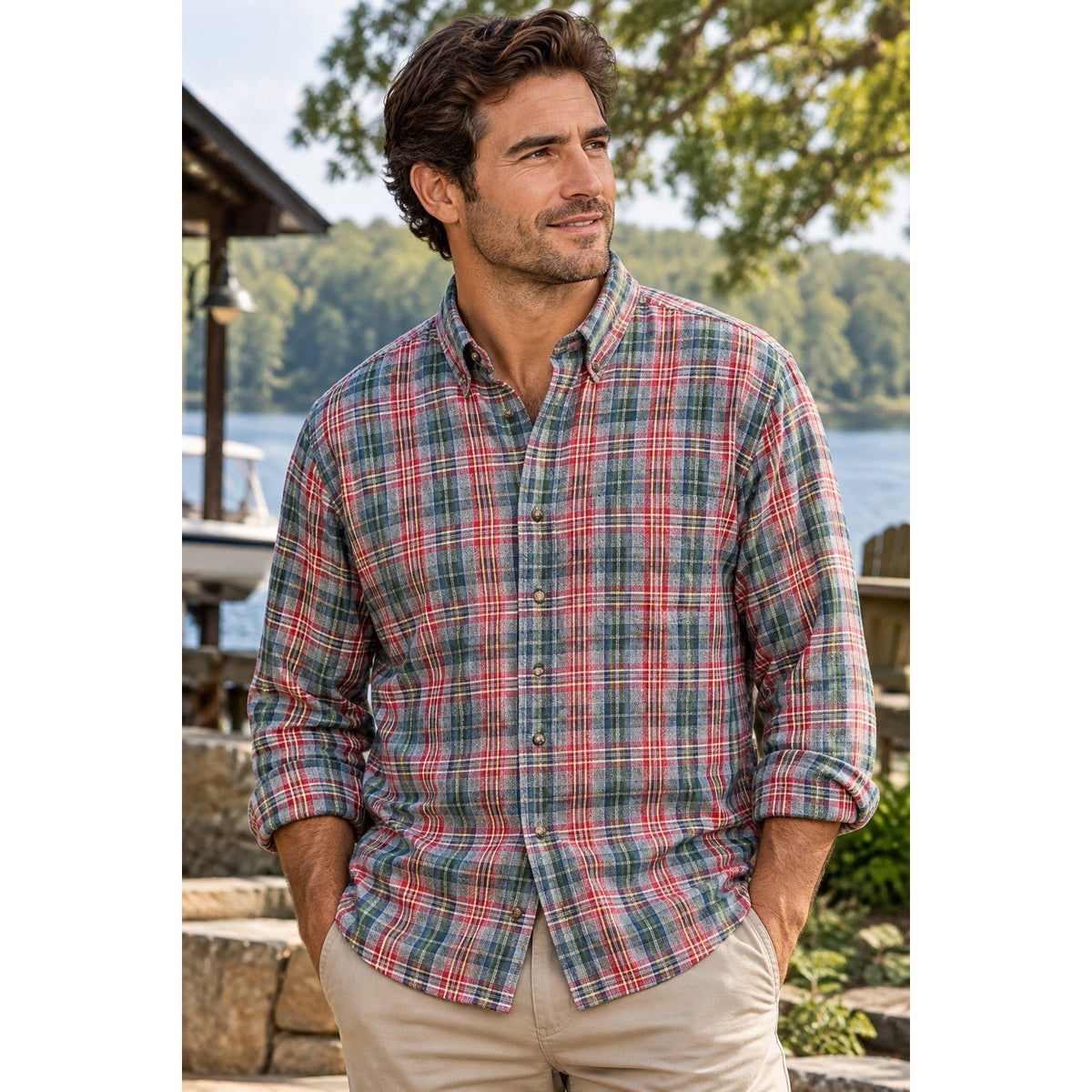GANT Herringbone Harbor Plaid Long Sleeve Button Down Shirt — Size XL // Preowned