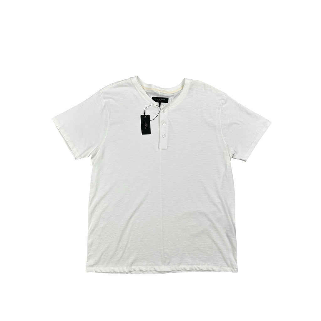 Rag & Bone Classic Slub Jersey Short Sleeve Henley in White — Size 2XL